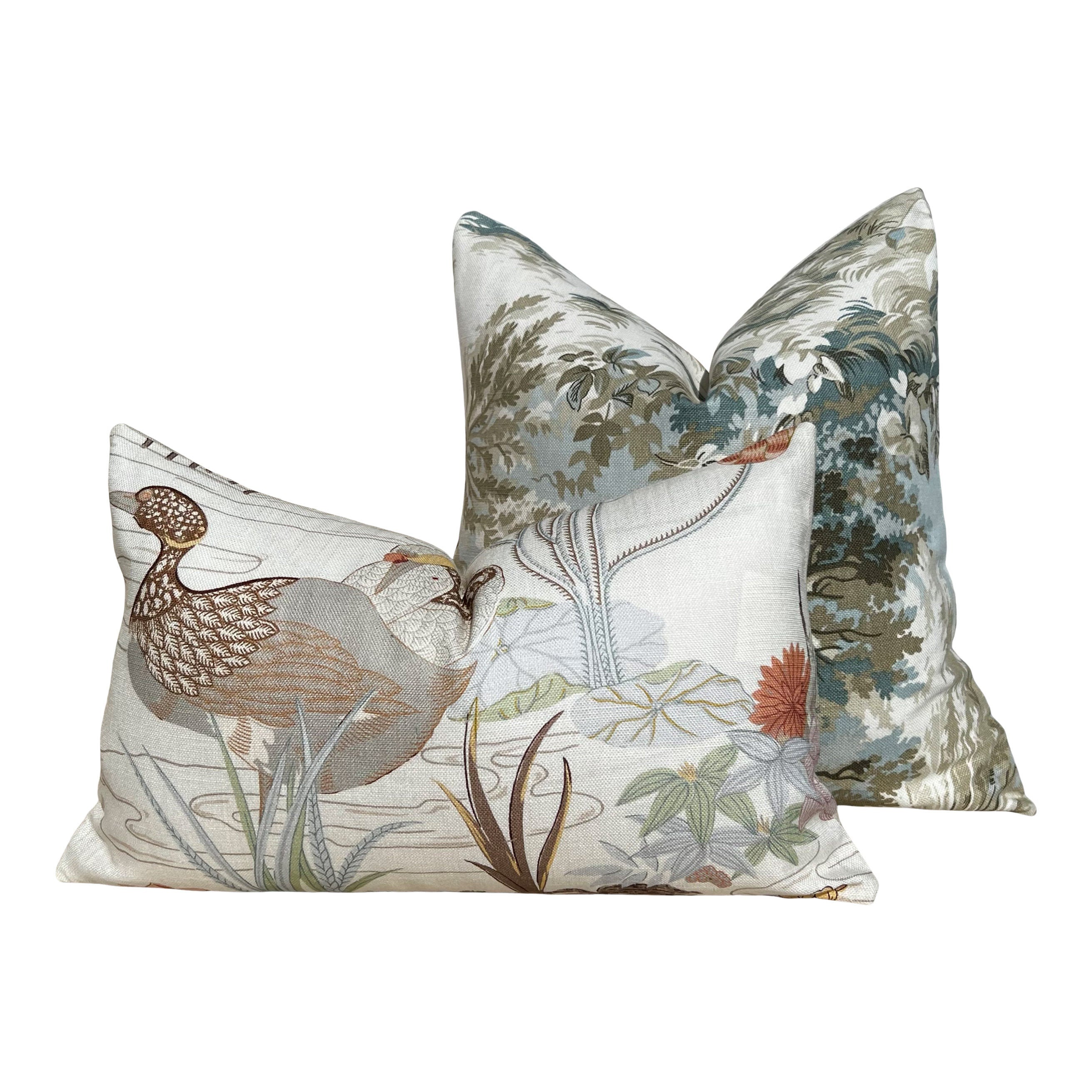 Lincoln Pillow in Beige and Spa Blue. Designer Pillows, High End Botanical Pillow Covers, Accent Aqua Blue Pillow Case, Euro Sham Pillow