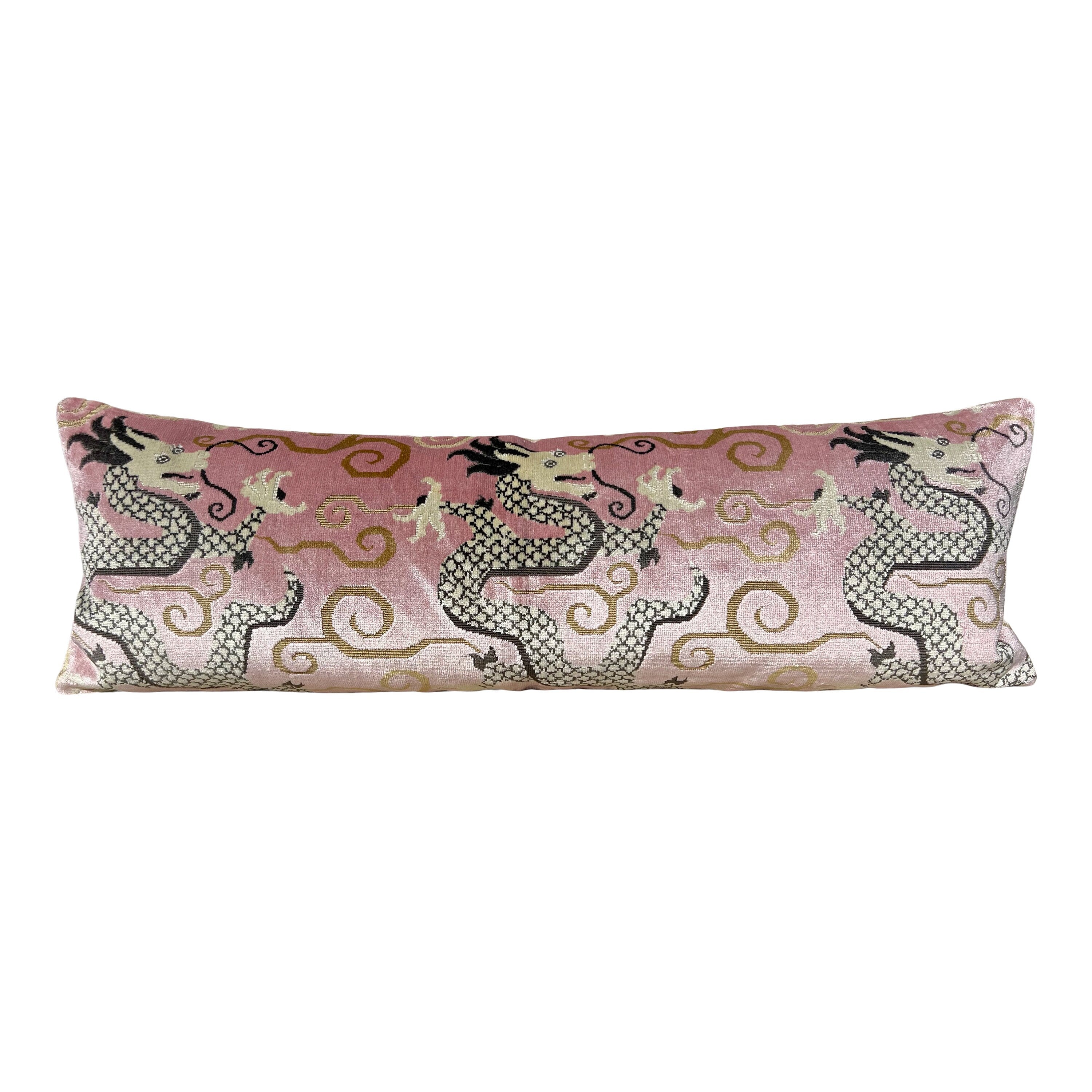 Schumacher Bixi Velvet Pillow in Rose Quartz. Dragon Velvet Pillows, Accent Decorative Pillow Cover, Chinoiserie Long Lumbar Pillow in Blush