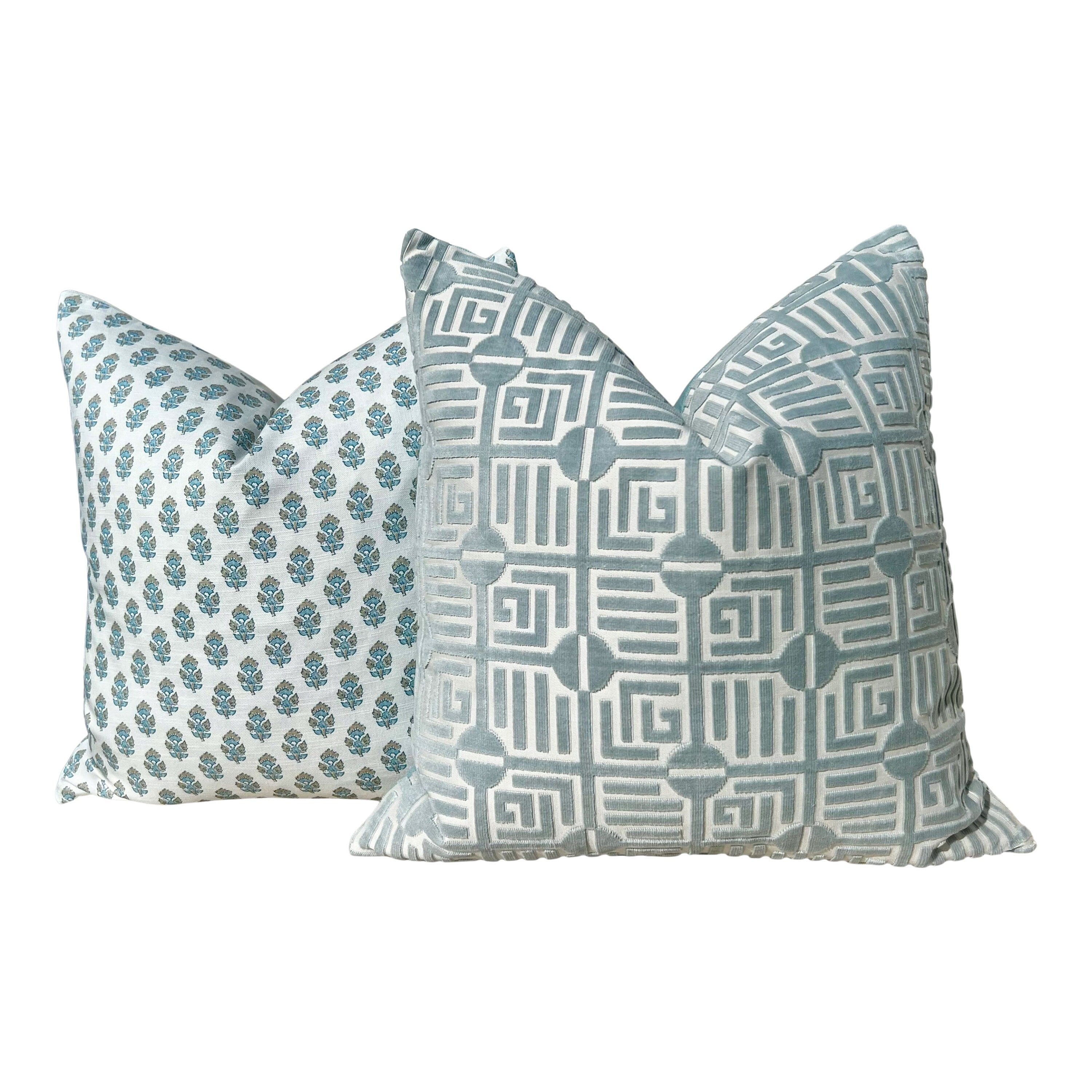 Designer Julian Pillow in Blue and Spa Blue. Accent Aqua Blue Pillow Cover Decorative Pillow Designer Throw Pillow, Euro Sham Cover Sky Blue