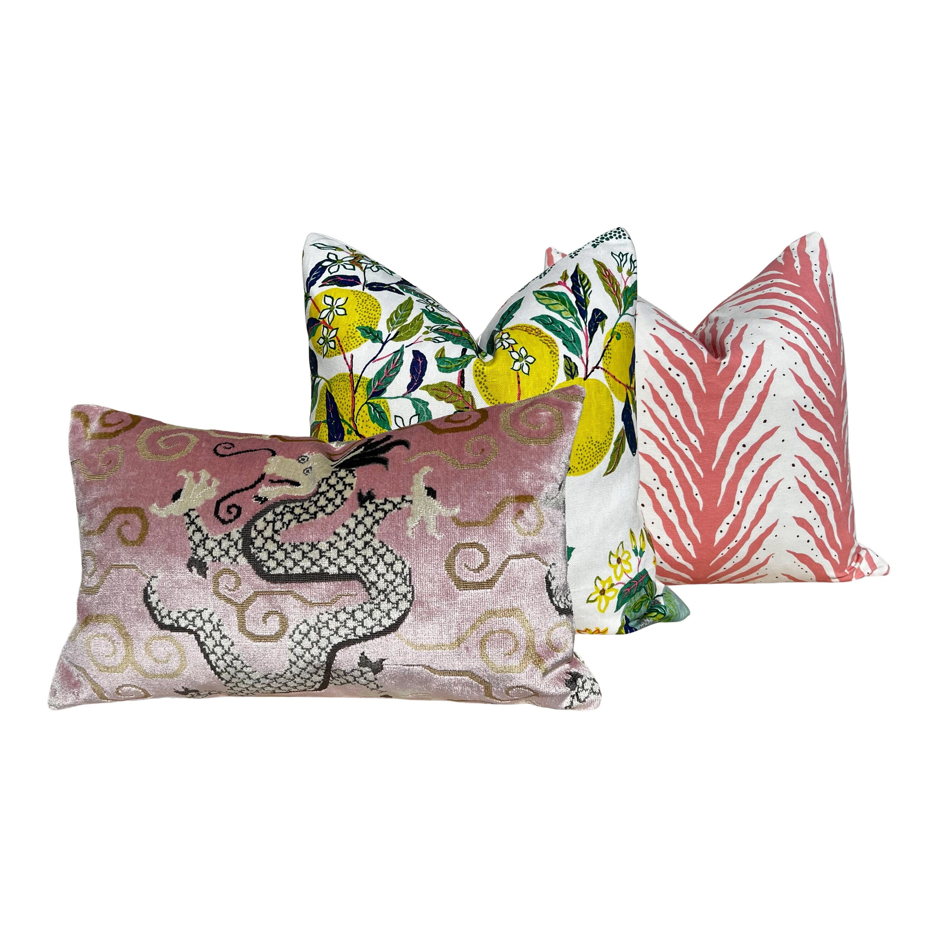 Schumacher Creeping Fern Pillow Coral. High End Pillows, Striped Lumbar Pillow in Coral, Designer Modern Throw Cushion, Euro Sham 26x26