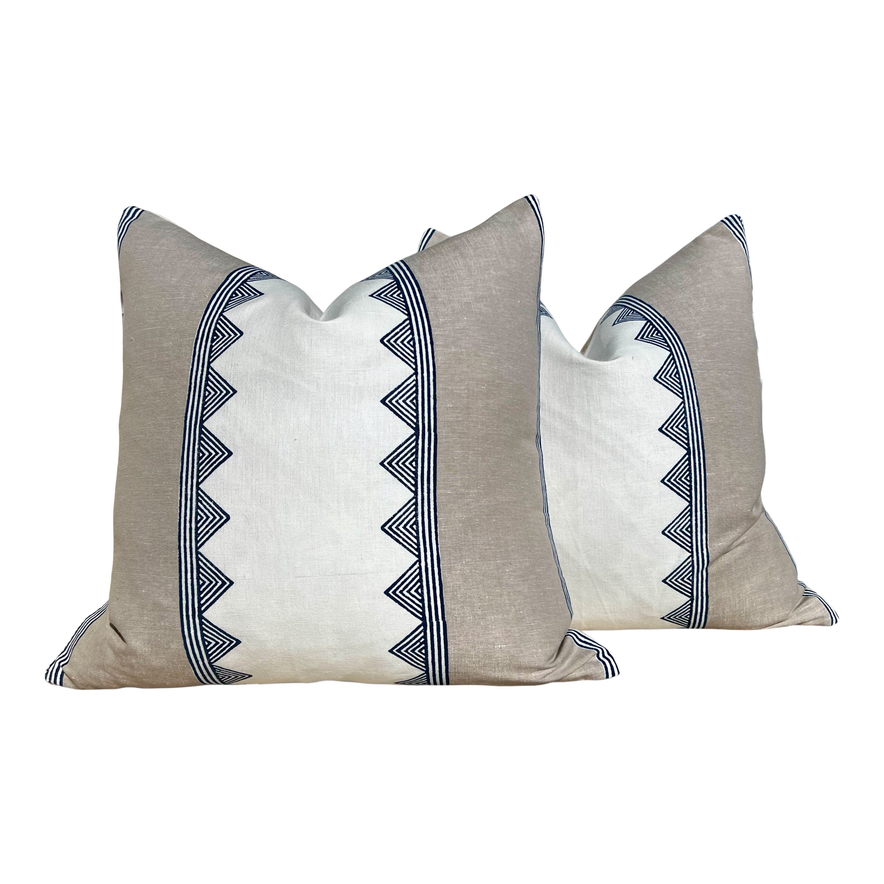 Thibaut Kismet Striped Pillow in Navy Blue and Beige. Lumbar Striped Pillow Cover, Decorative Pillow Sham, Designer Geometric Accent Pillow