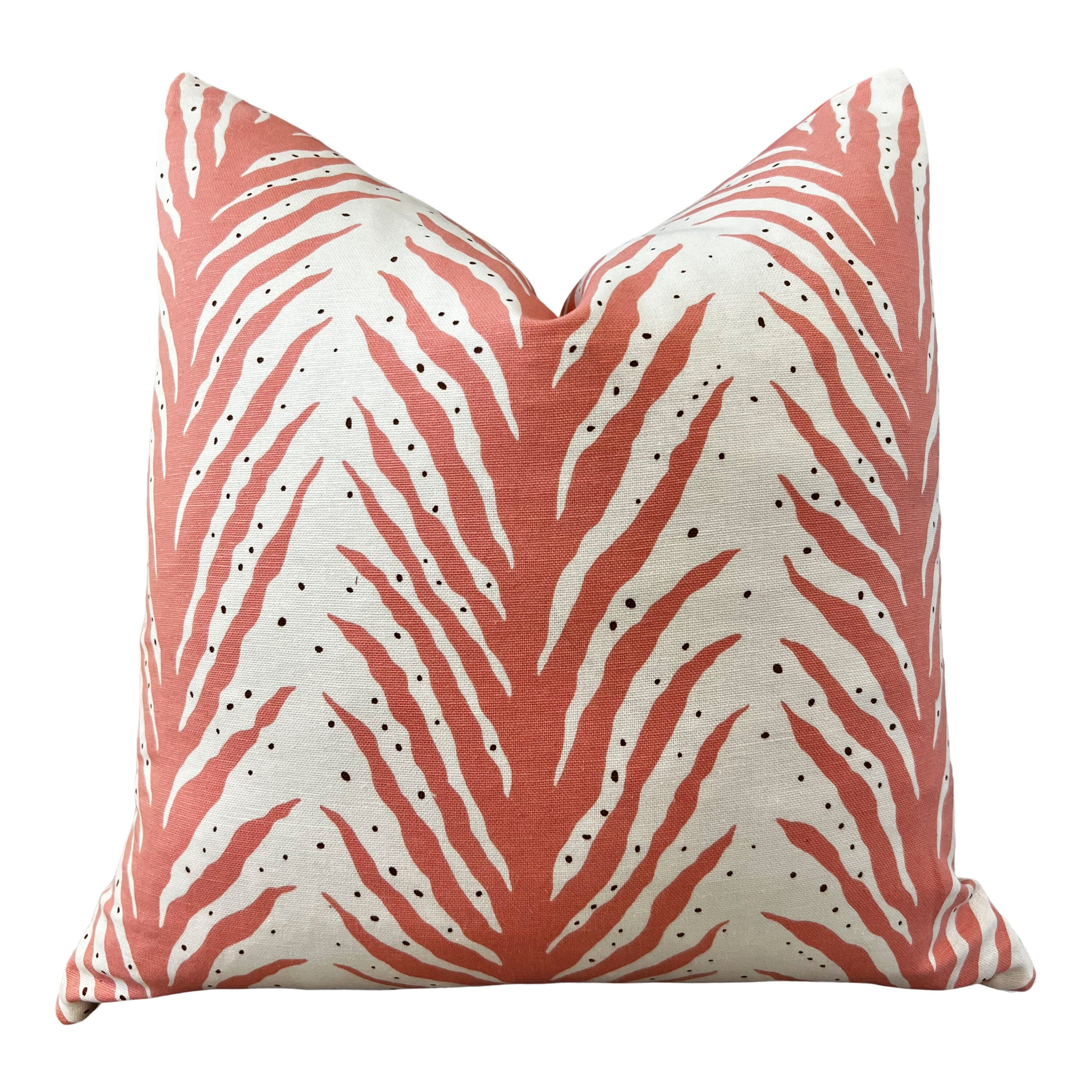 Schumacher Creeping Fern Pillow Coral. High End Pillows, Striped Lumbar Pillow in Coral, Designer Modern Throw Cushion, Euro Sham 26x26