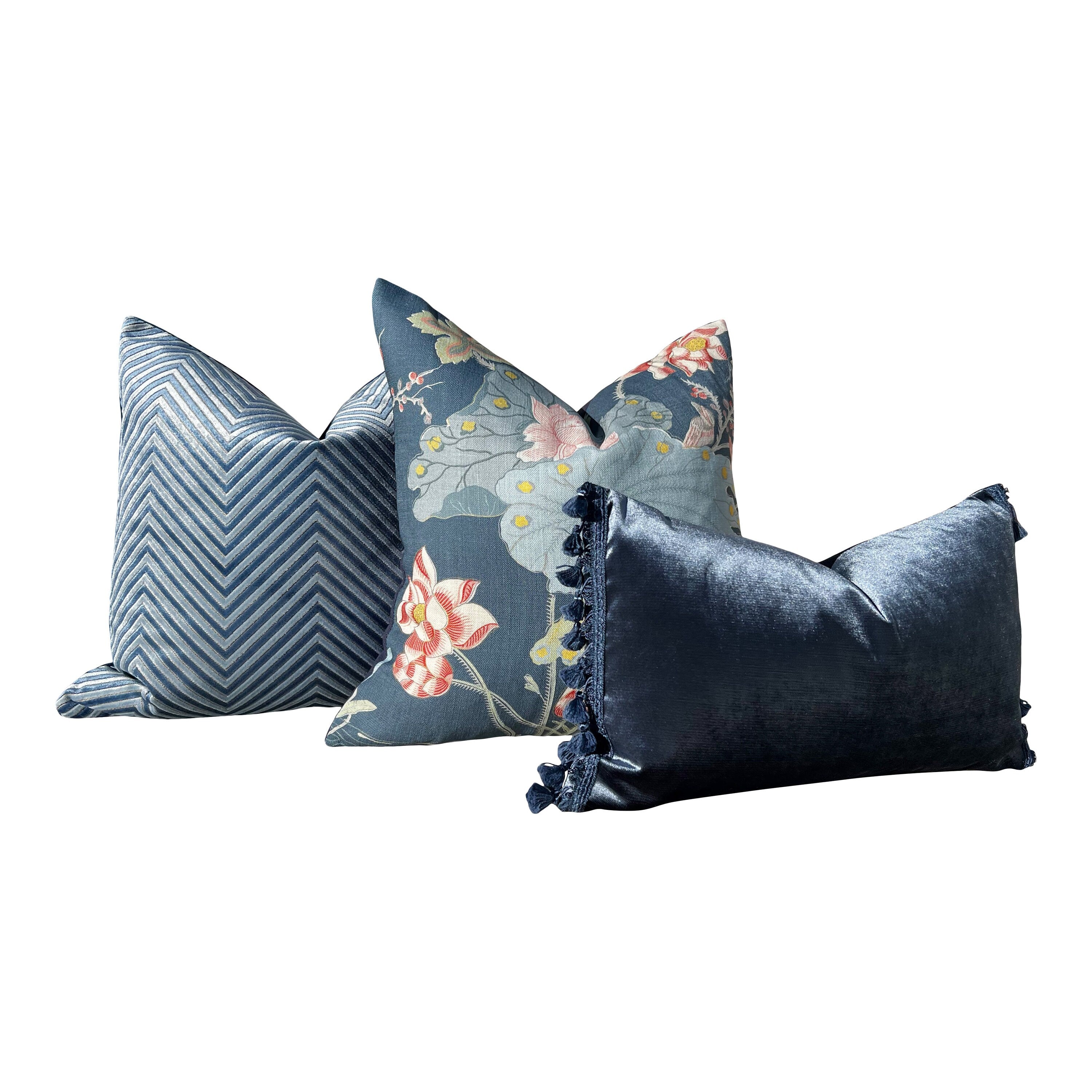 Lee Jofa Luzon Pillow in Sapphire. Linen Blue Pillow Designer Exotic Bird Pillows, Luxury Botanical Pillow, euro Sham Linen Cover 26x26