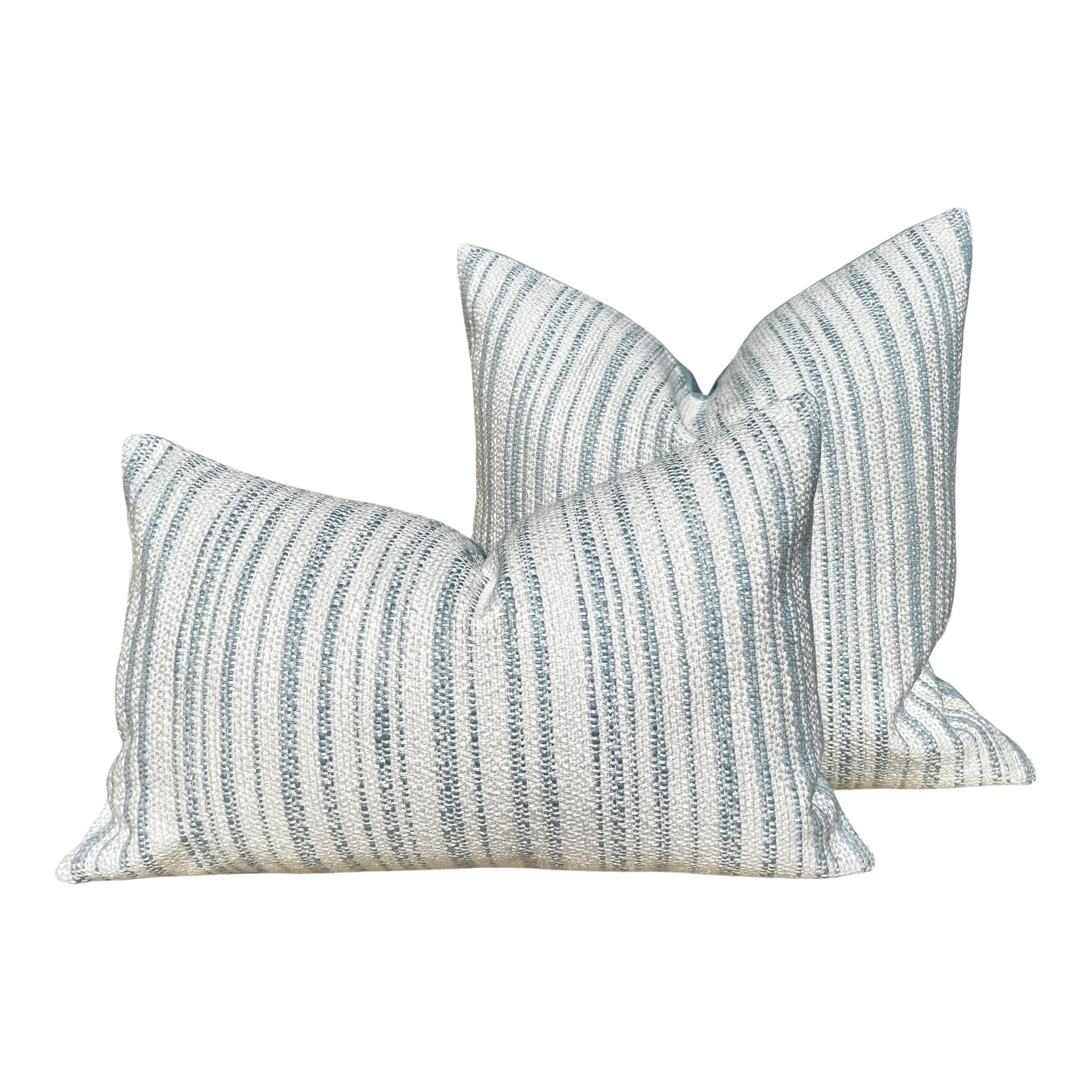 Thibaut Bellano Stripe Pillow Powder Blue. Lumbar Woven Striped Blue White Pillow Cover, Decorative Euro Sham, Designer Blue Accent Pillow