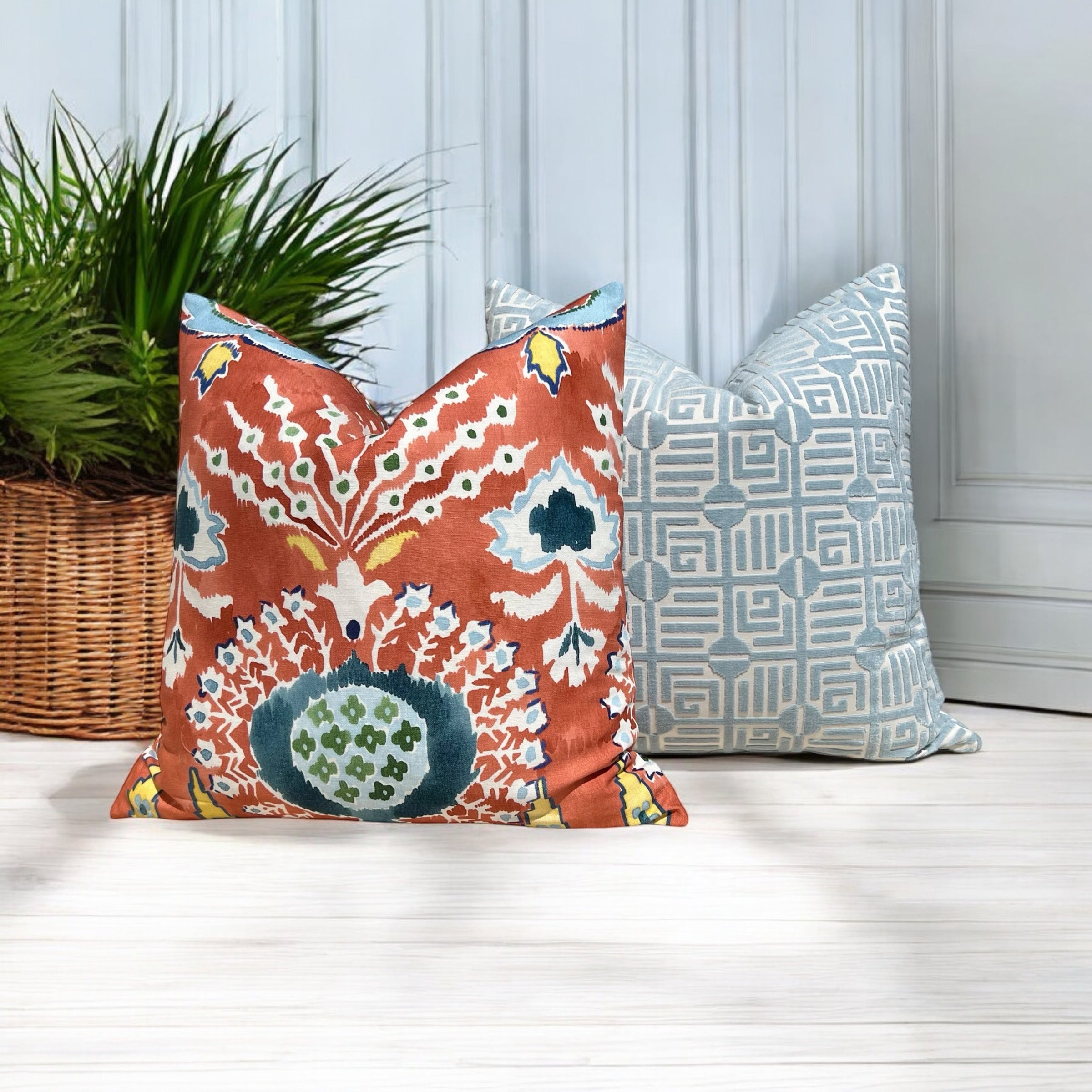Thibaut Mendoza Suzani Pillow in Coral.