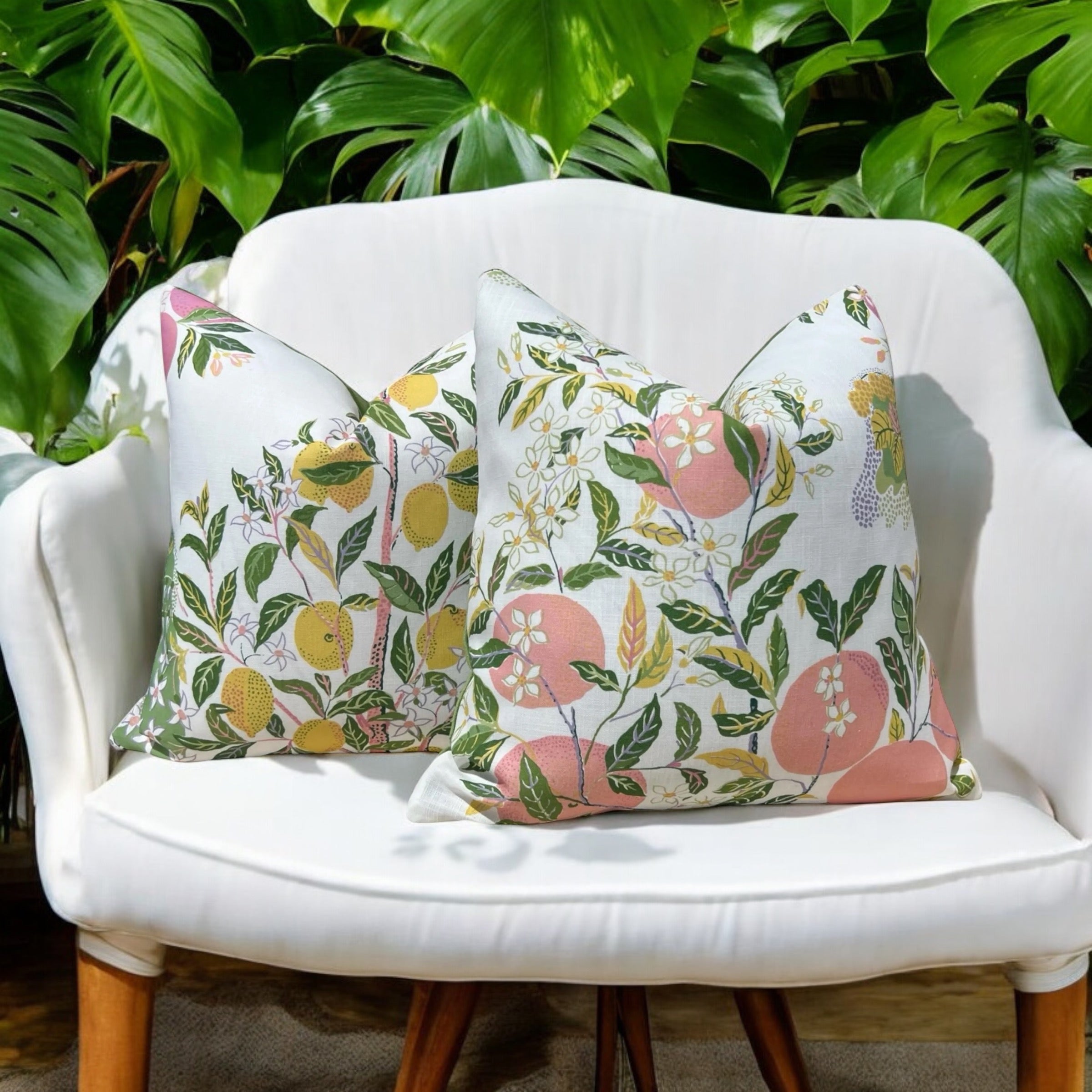 Schumacher Citrus Garden Pillow in Blush.