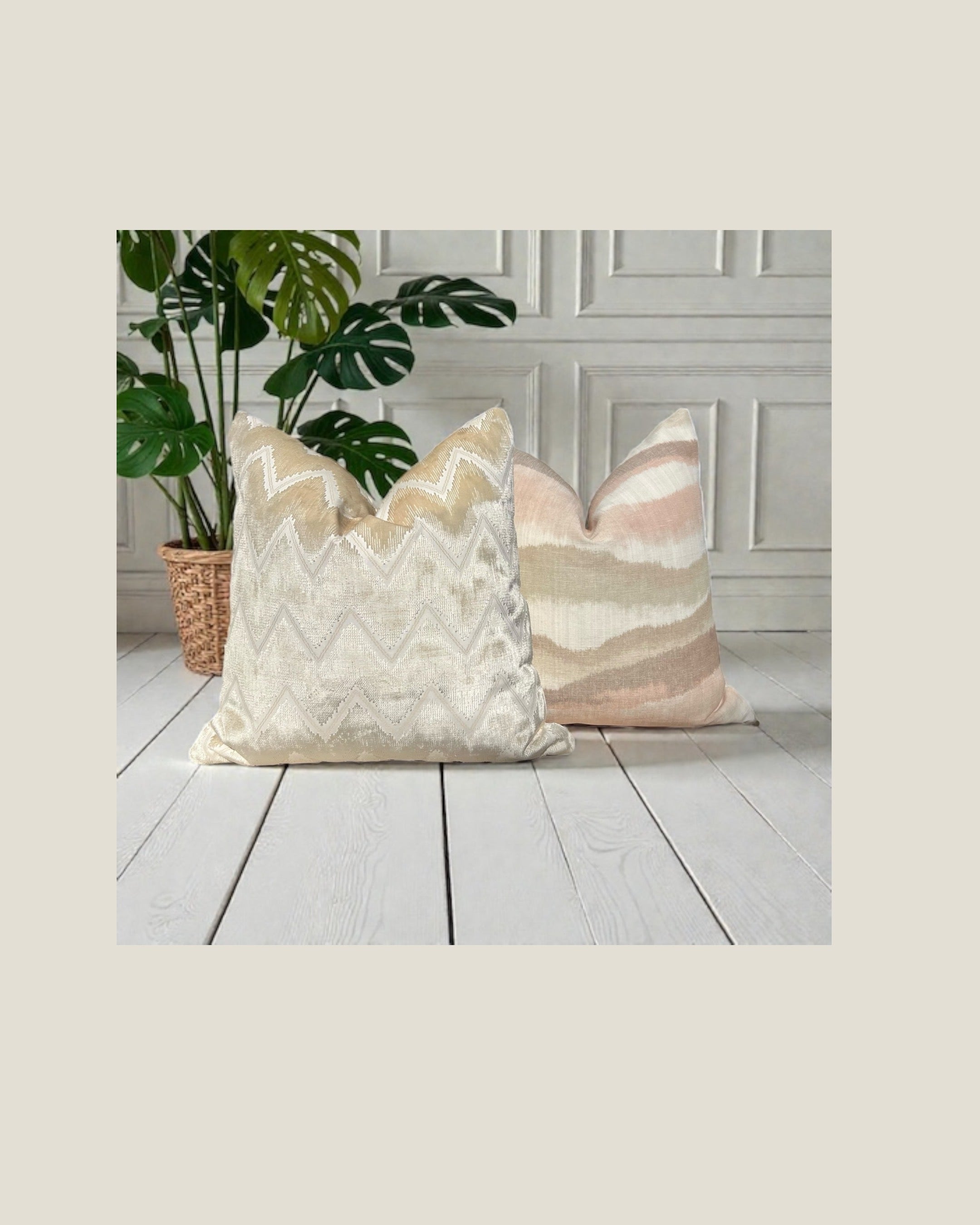 Schumacher Chandler Warp Linen  Pillow Blush, Beige