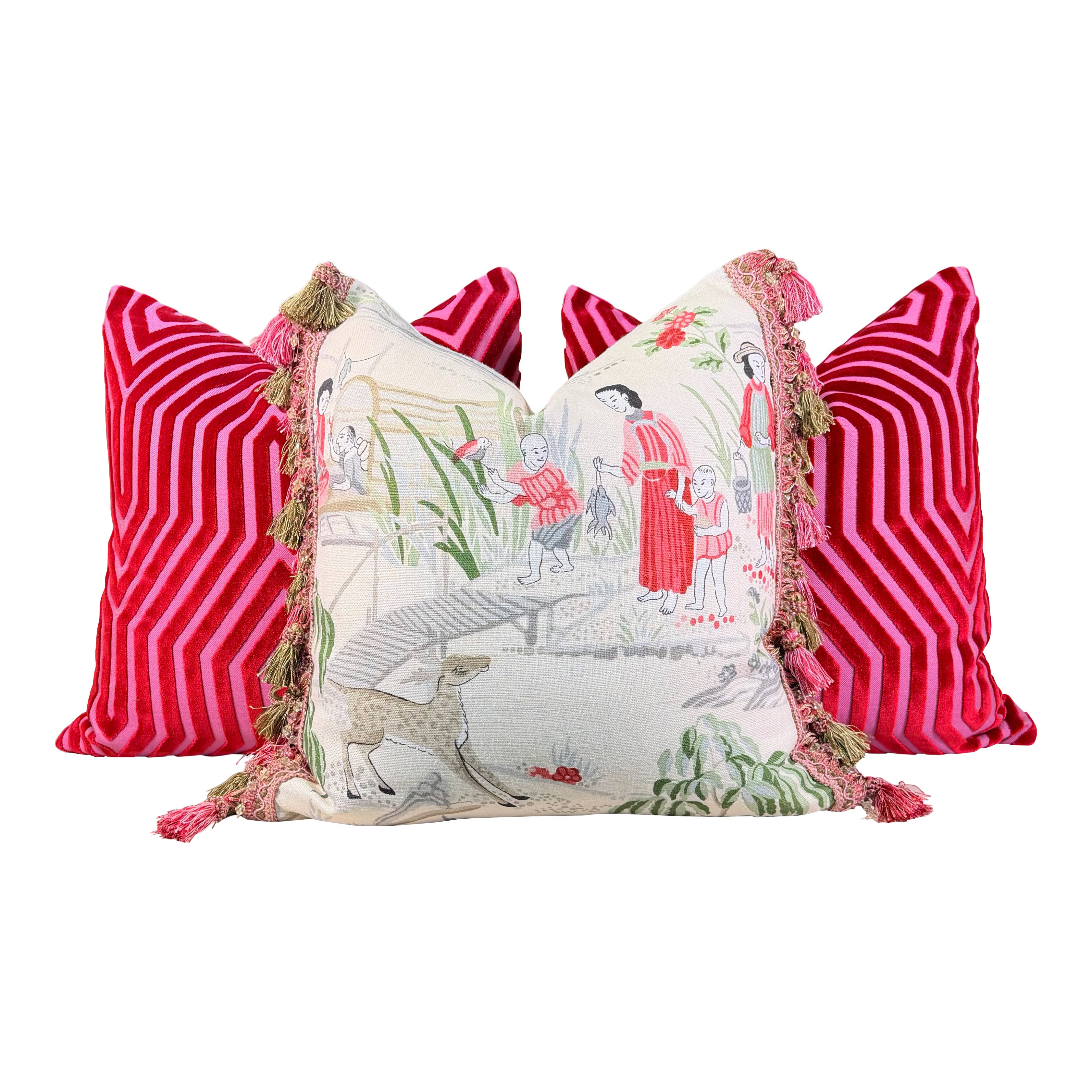 Schumacher Vanderbilt Velvet Pillow - Fuchsia