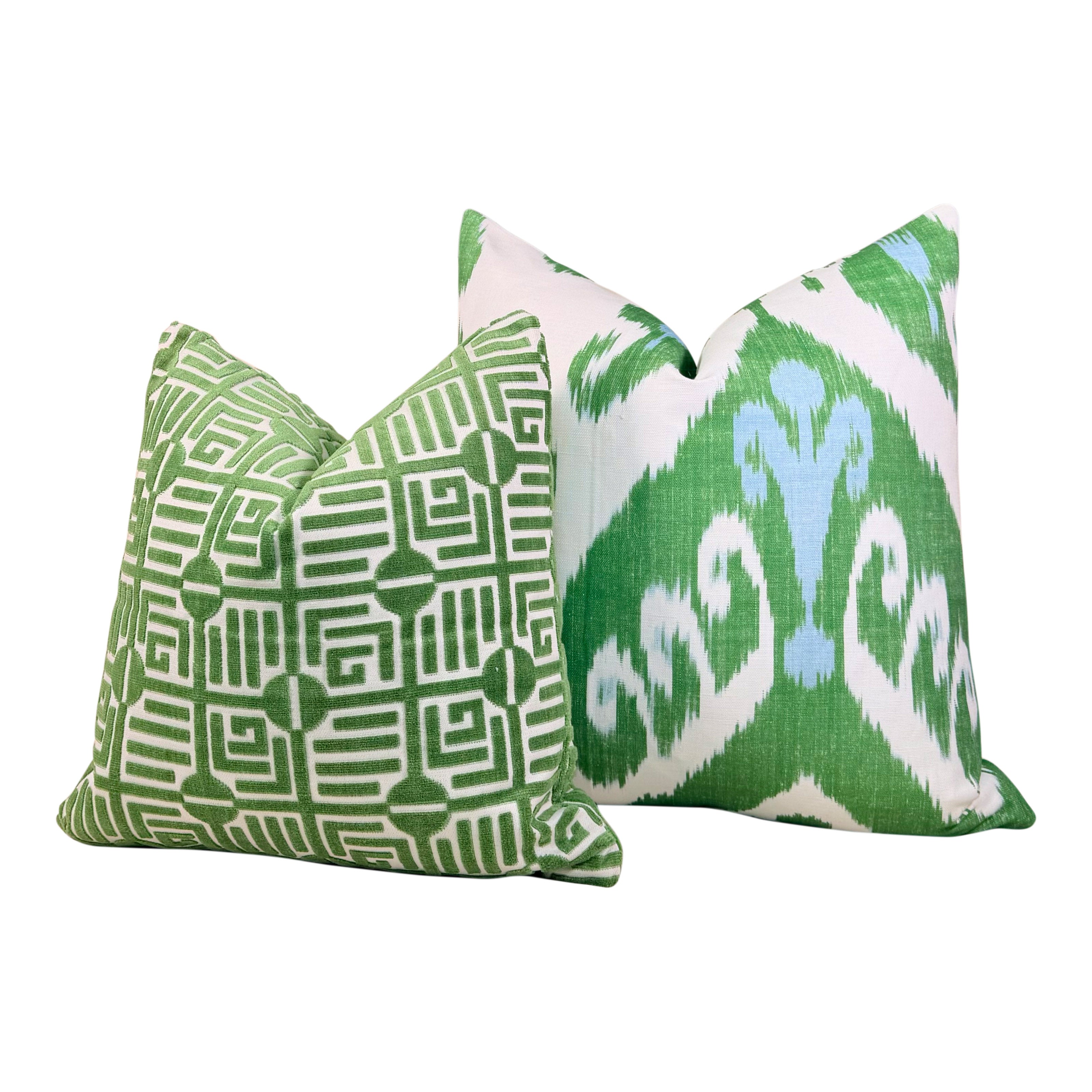 Thibaut Indies Ikat Pillow - Green, Aqua Blue