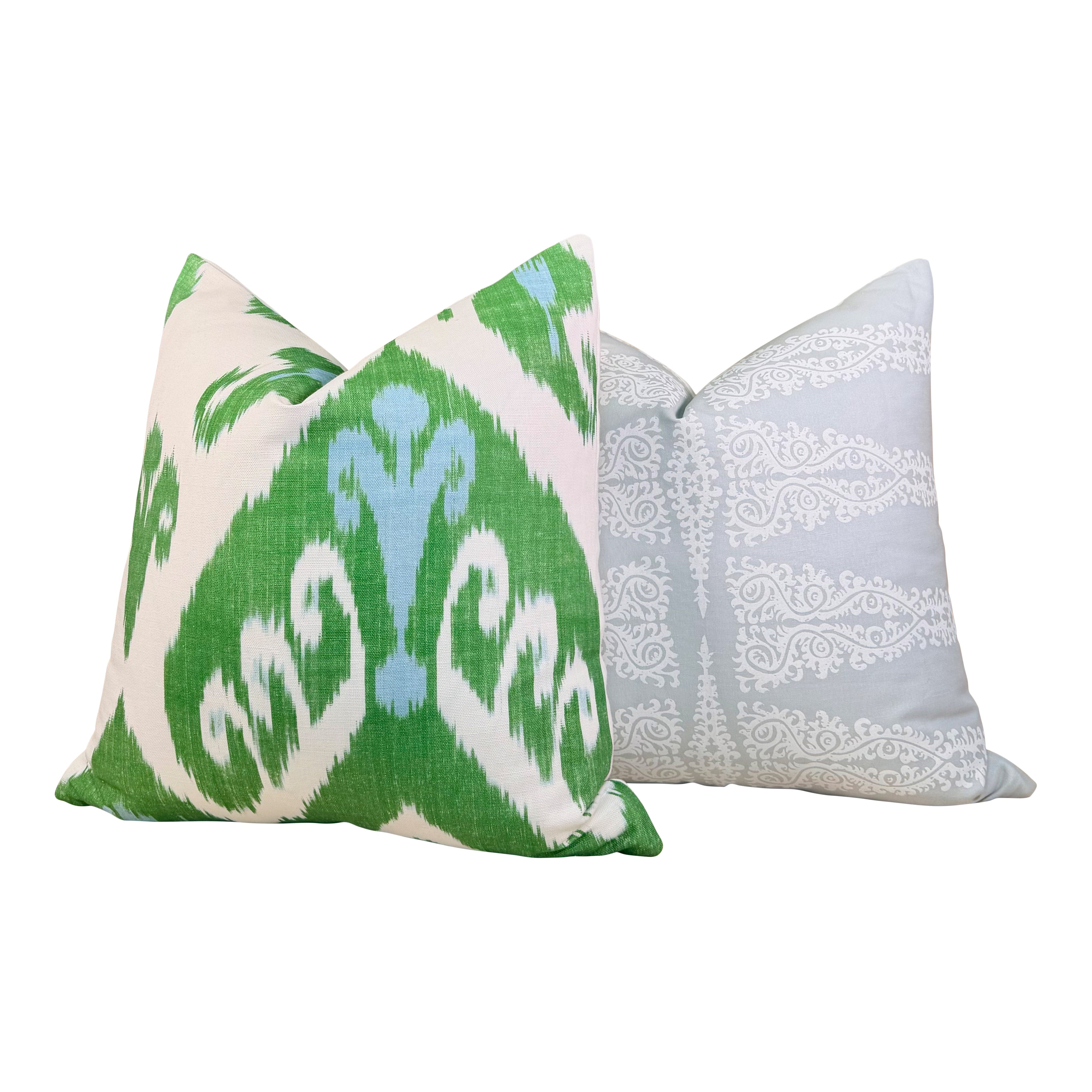 Thibaut Indies Ikat Pillow - Green, Aqua Blue