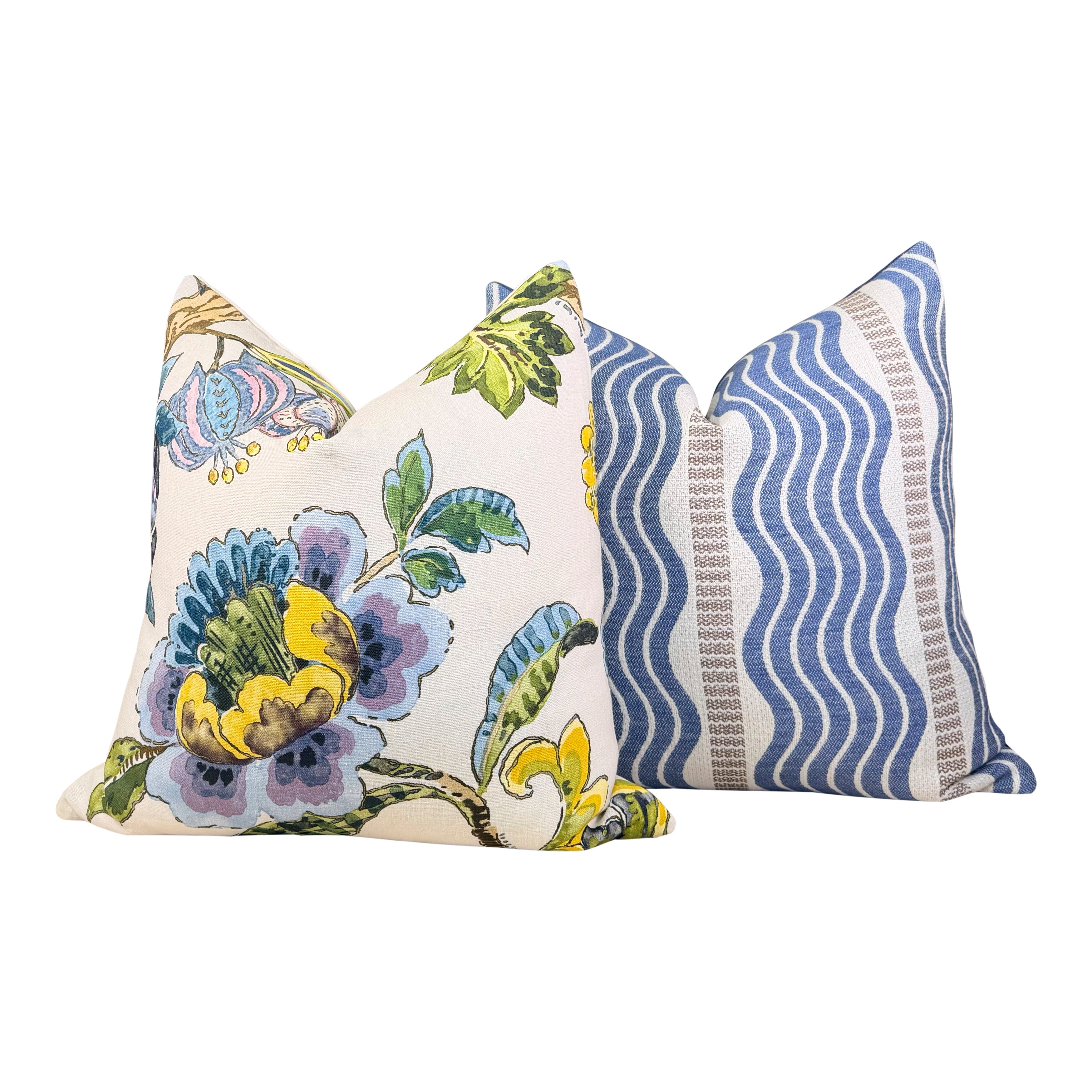 Schumacher Sina Stripe Pillow - Blue, Beige