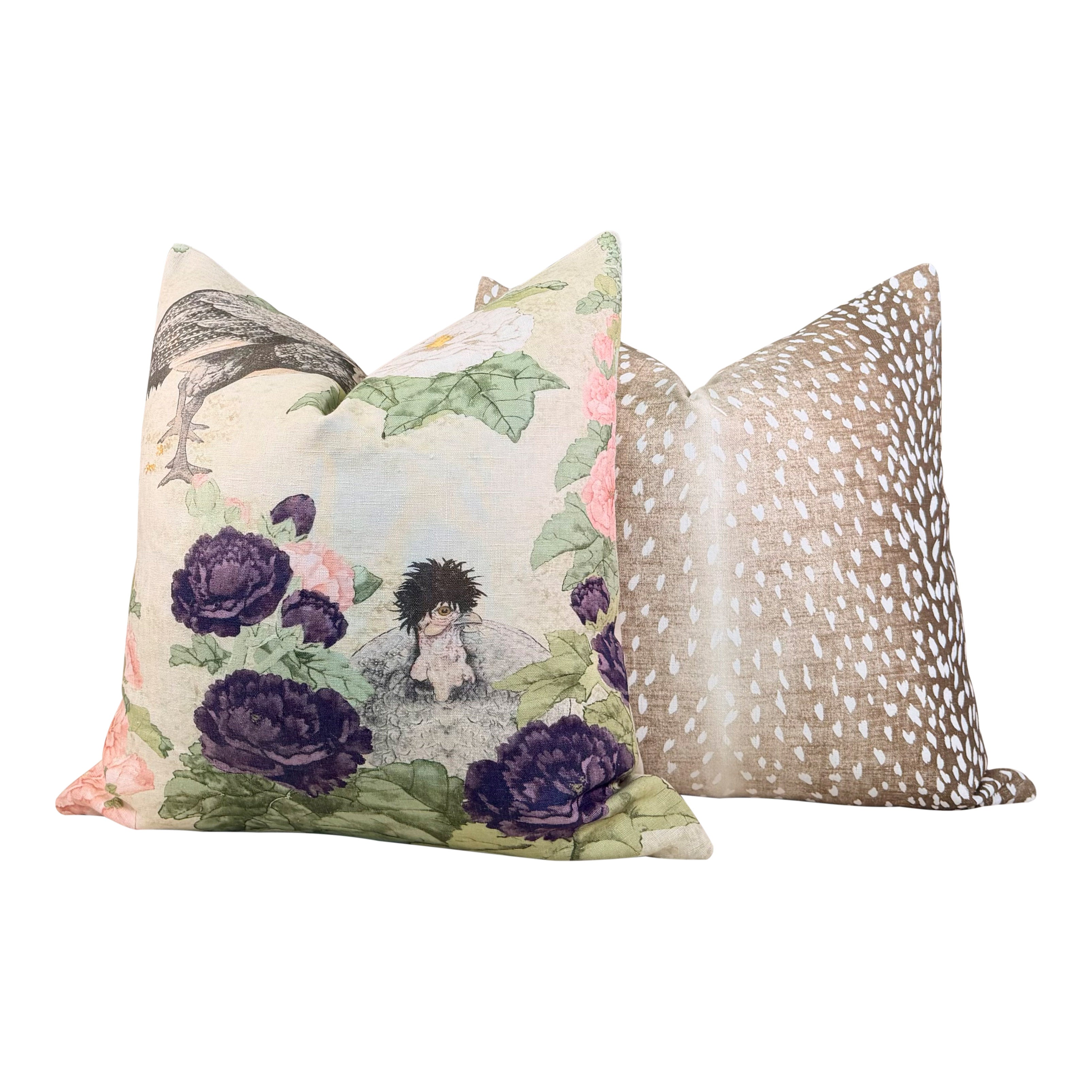 Schumacher Lady Hollyhock Linen Pillow - Cream, Blush, Sage Green