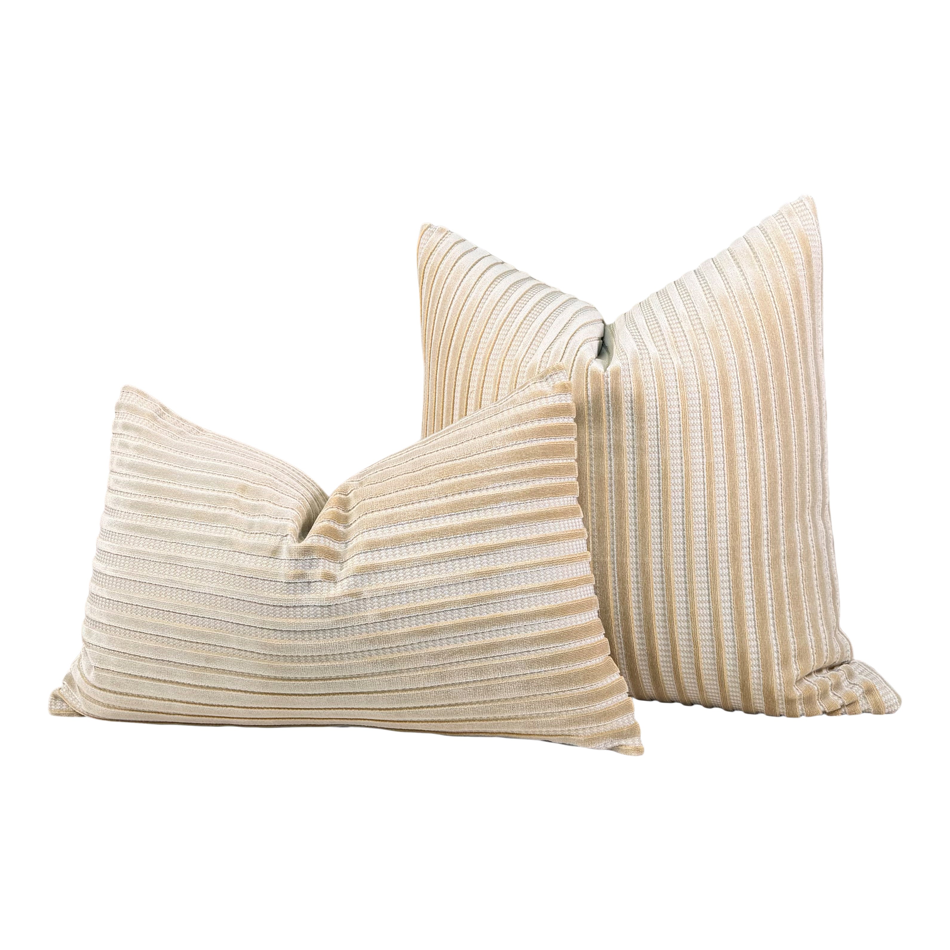 Schumacher Chimay Stripe Velvet Pillow - Champagne