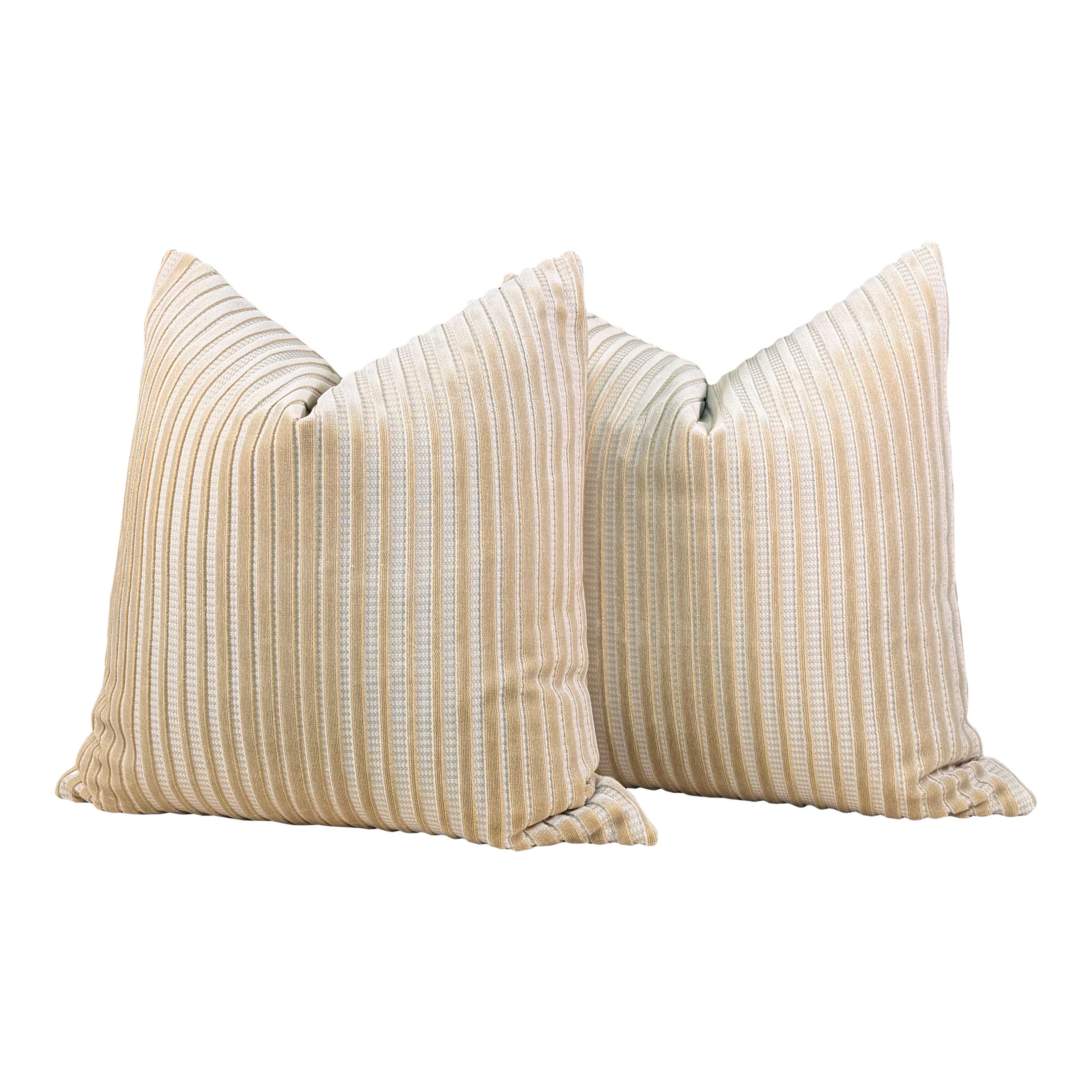 Schumacher Chimay Stripe Velvet Pillow - Champagne
