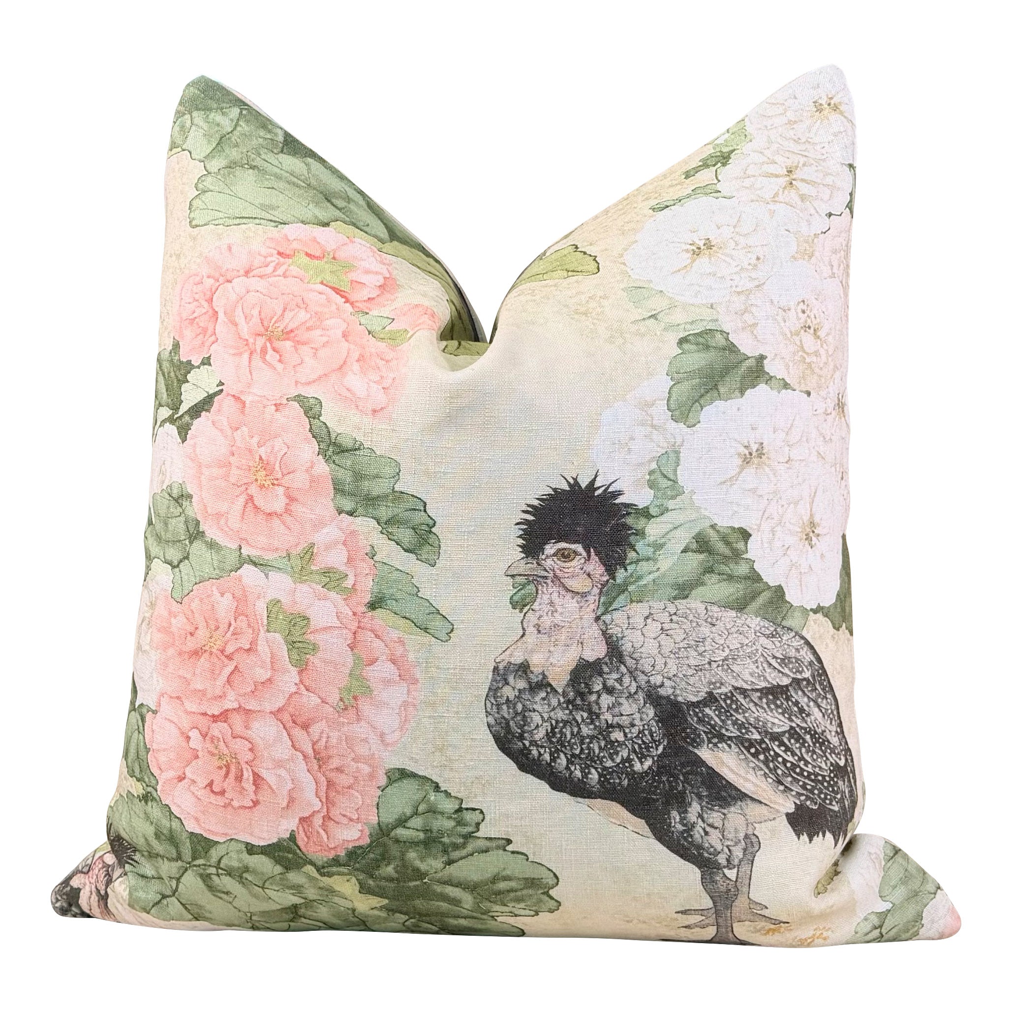 Schumacher Lady Hollyhock Linen Pillow - Cream, Blush, Sage Green