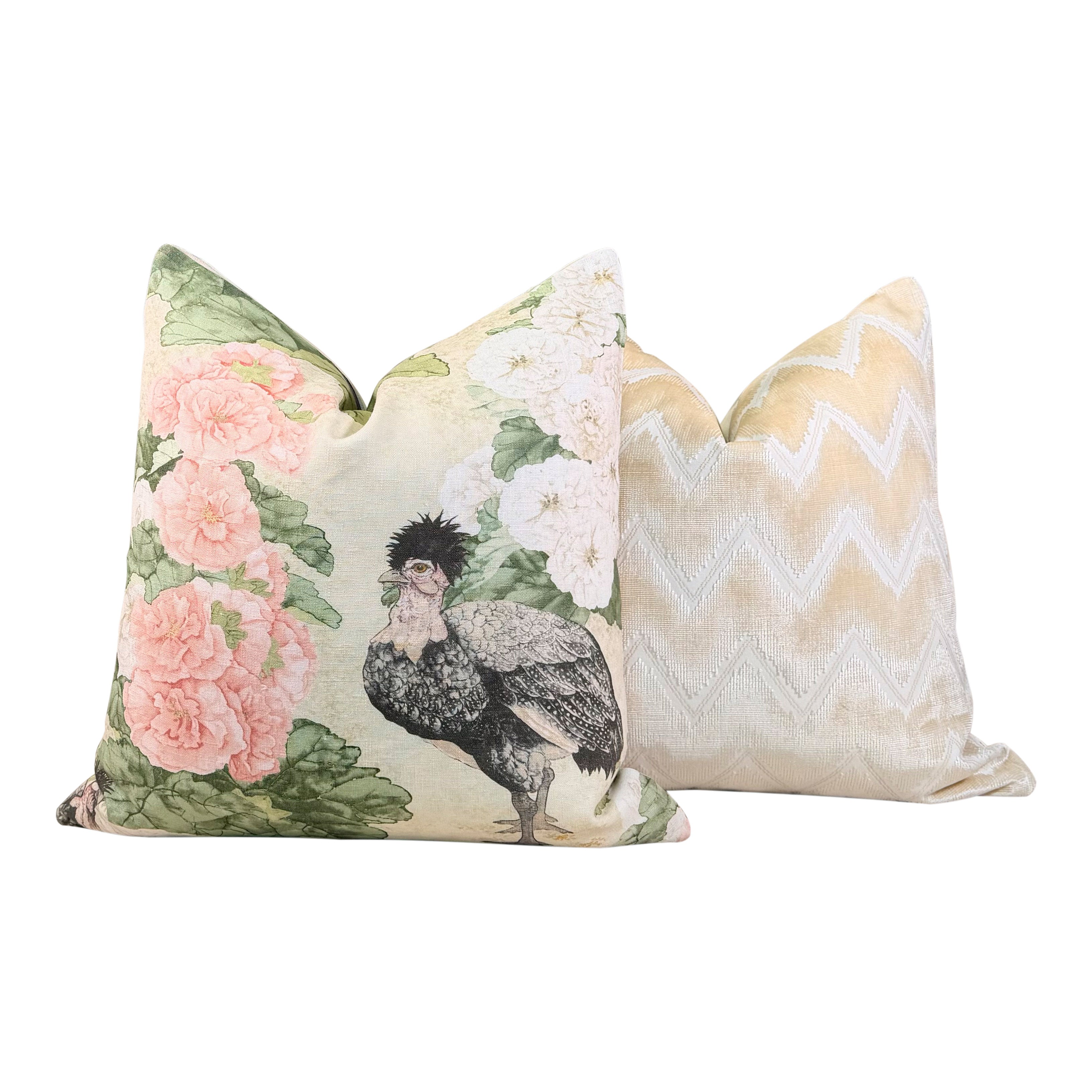 Schumacher Chevron Velvet Pillow in Champagne