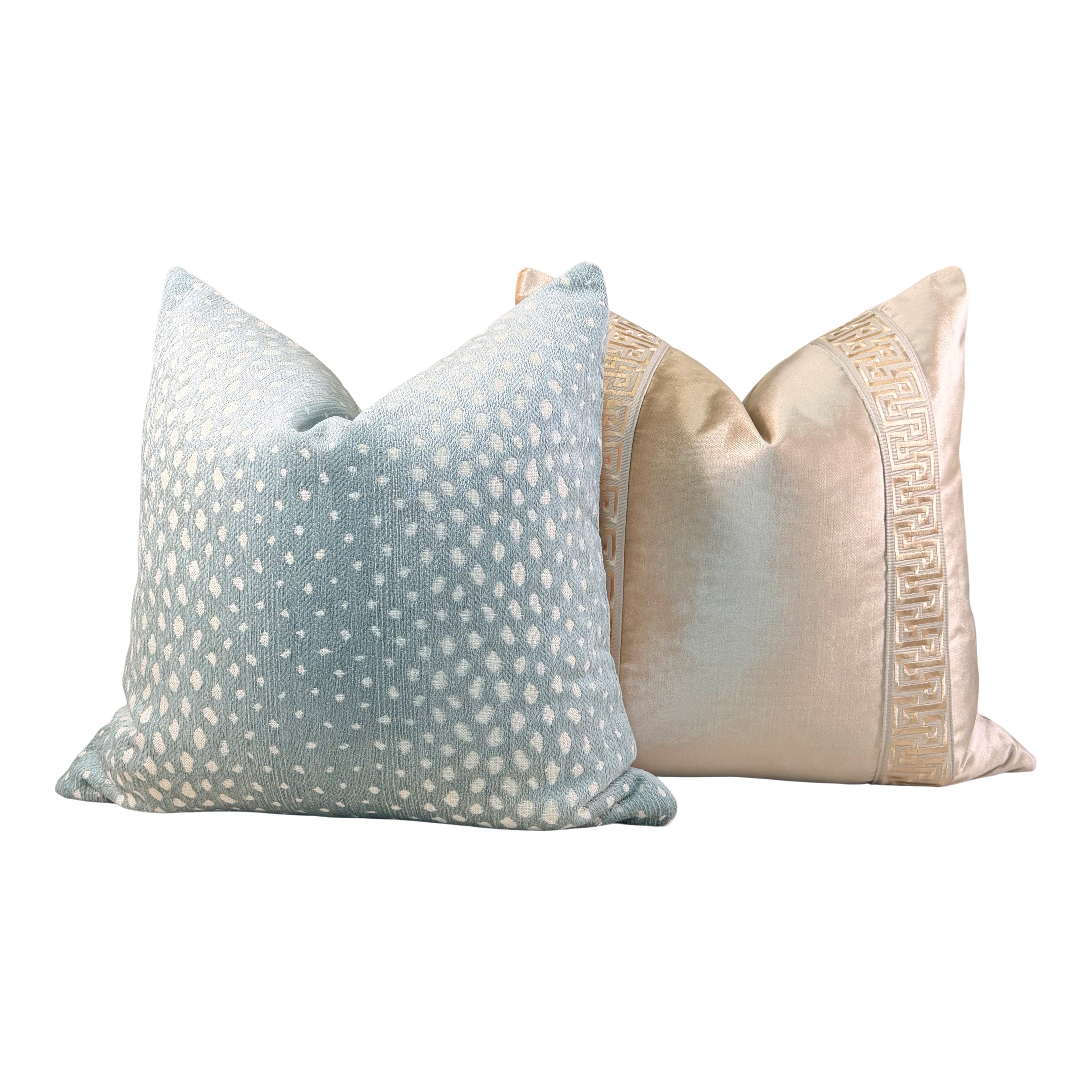 Designer Velvet Pillow - Luminous Warm Gold, Greek Key Trim