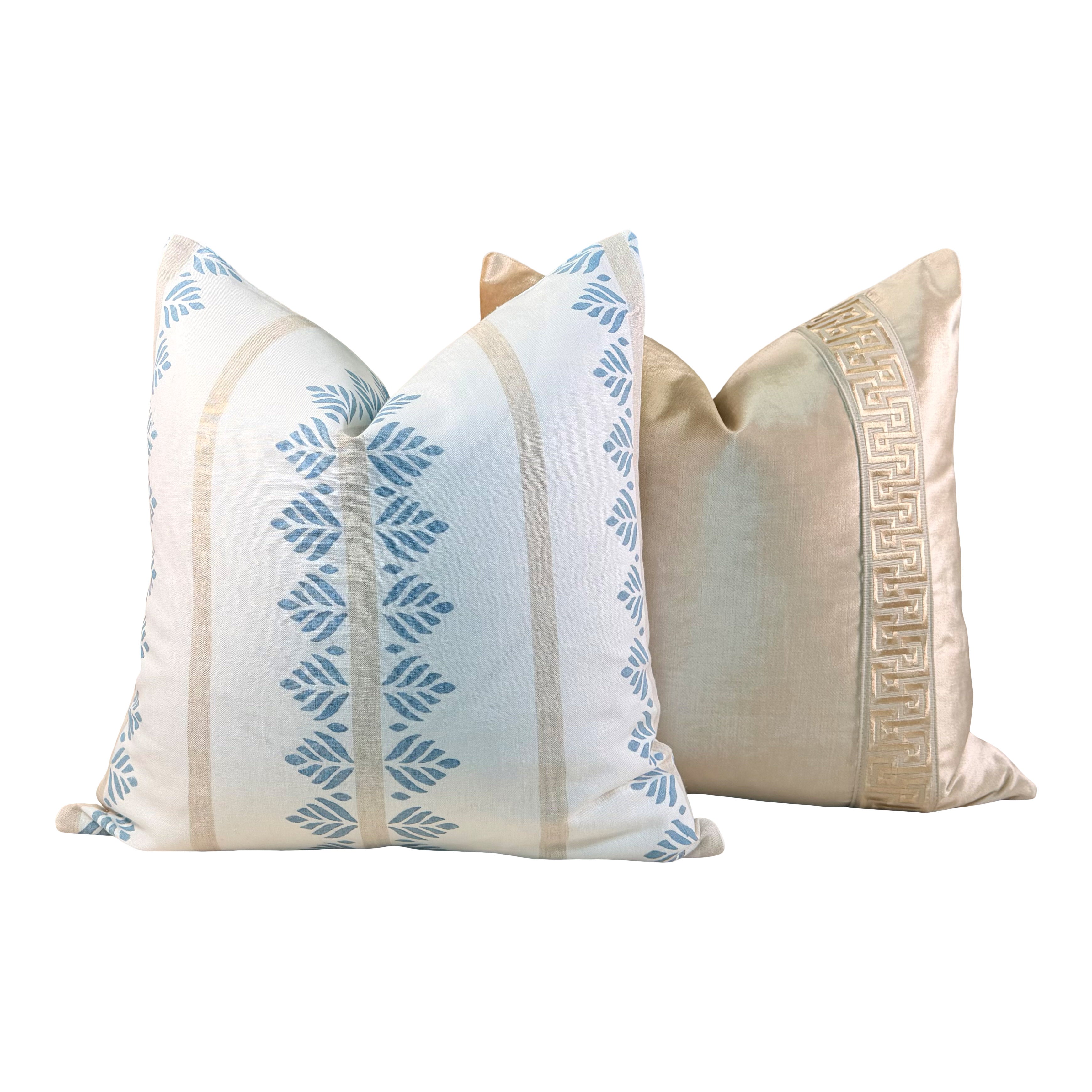 Designer Velvet Pillow - Luminous Warm Gold, Greek Key Trim