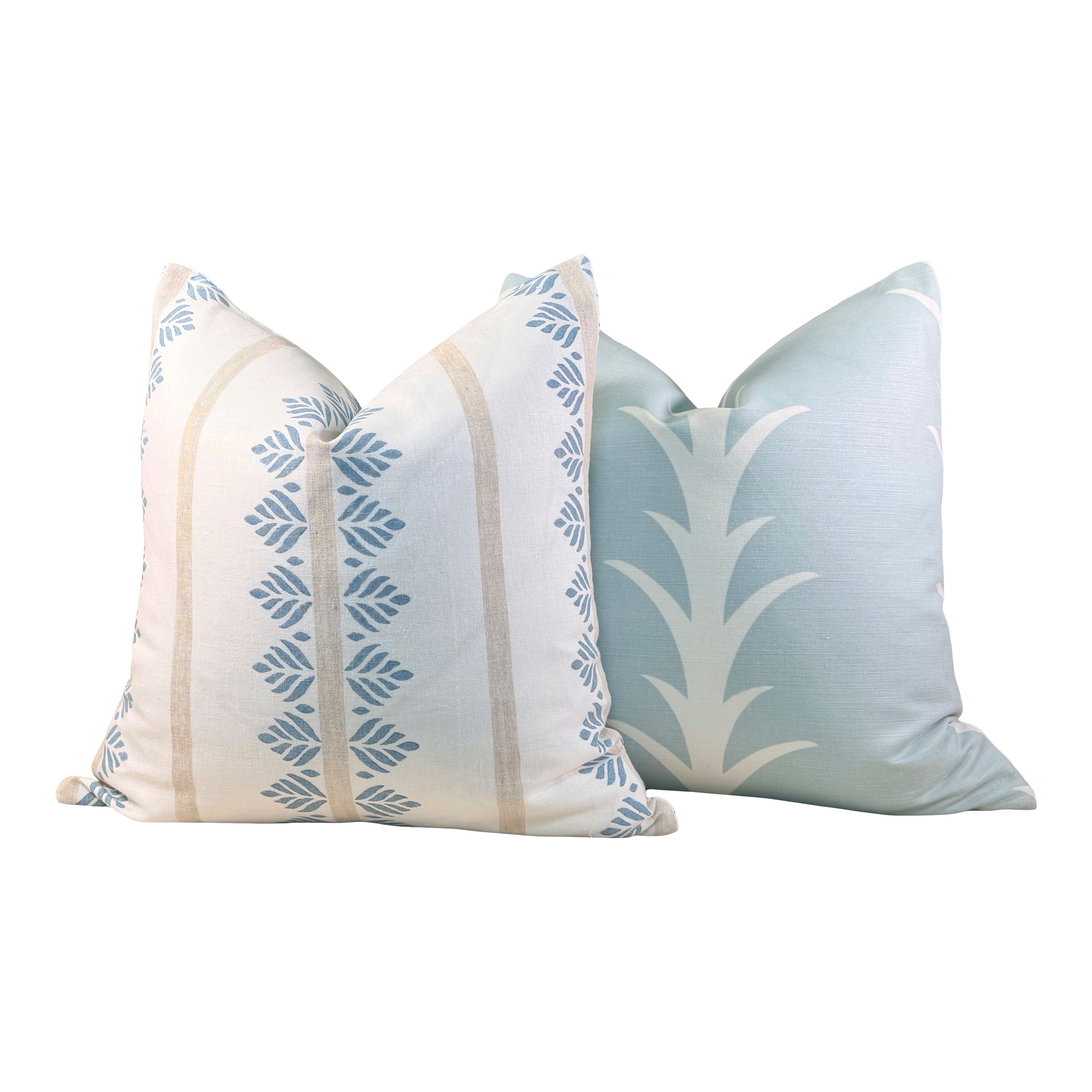 Thibaut Fern Stripe Linen Pillow - Aqua Blue