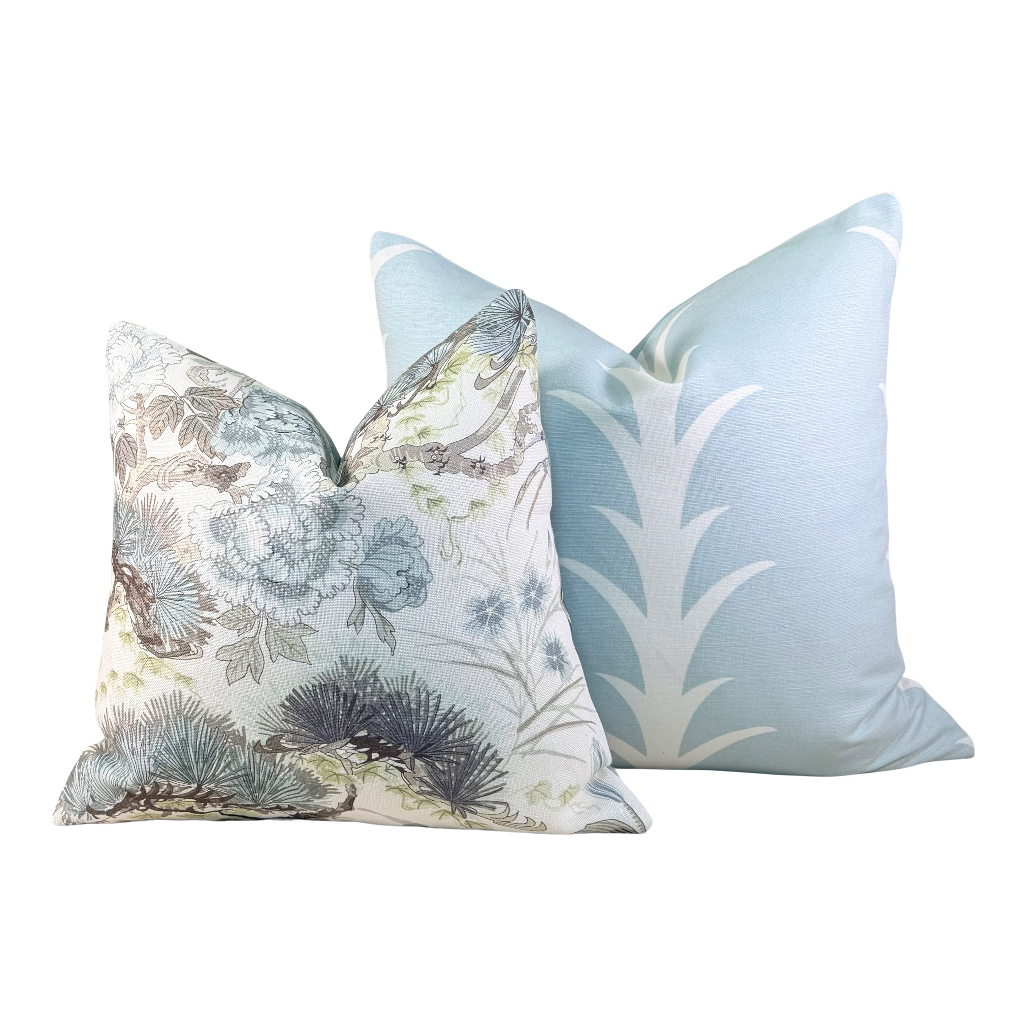 Schumacher Acanthus Stripe Pillow in Sky Blue.