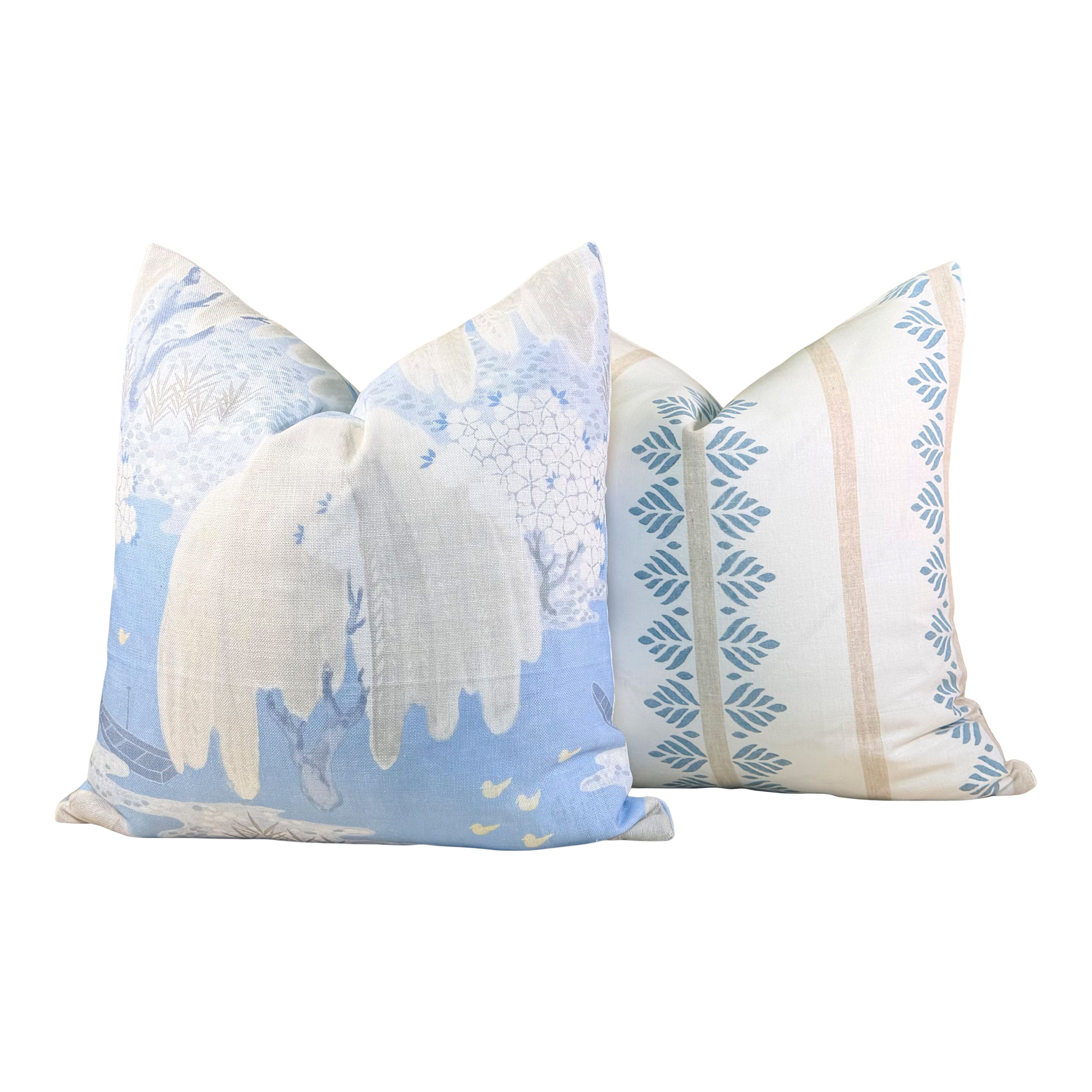 Thibaut Fern Stripe Linen Pillow - Aqua Blue
