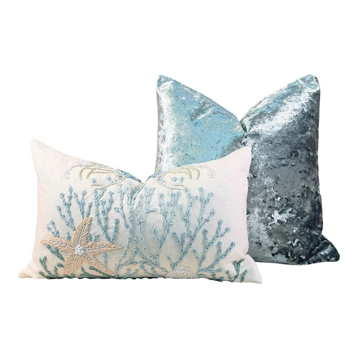 Designer Crushed Velvet Pillow - Sea glass