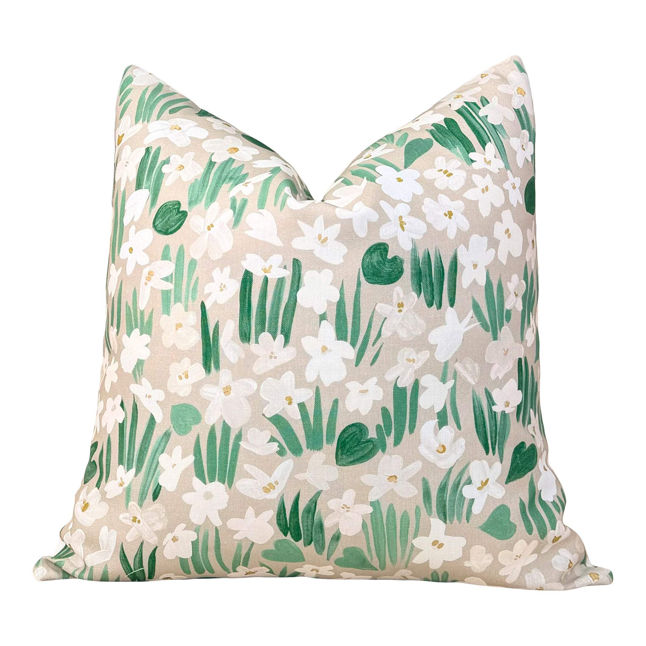 Schumacher Sweet Violette Outdoor Pillow - Beige, Green, White