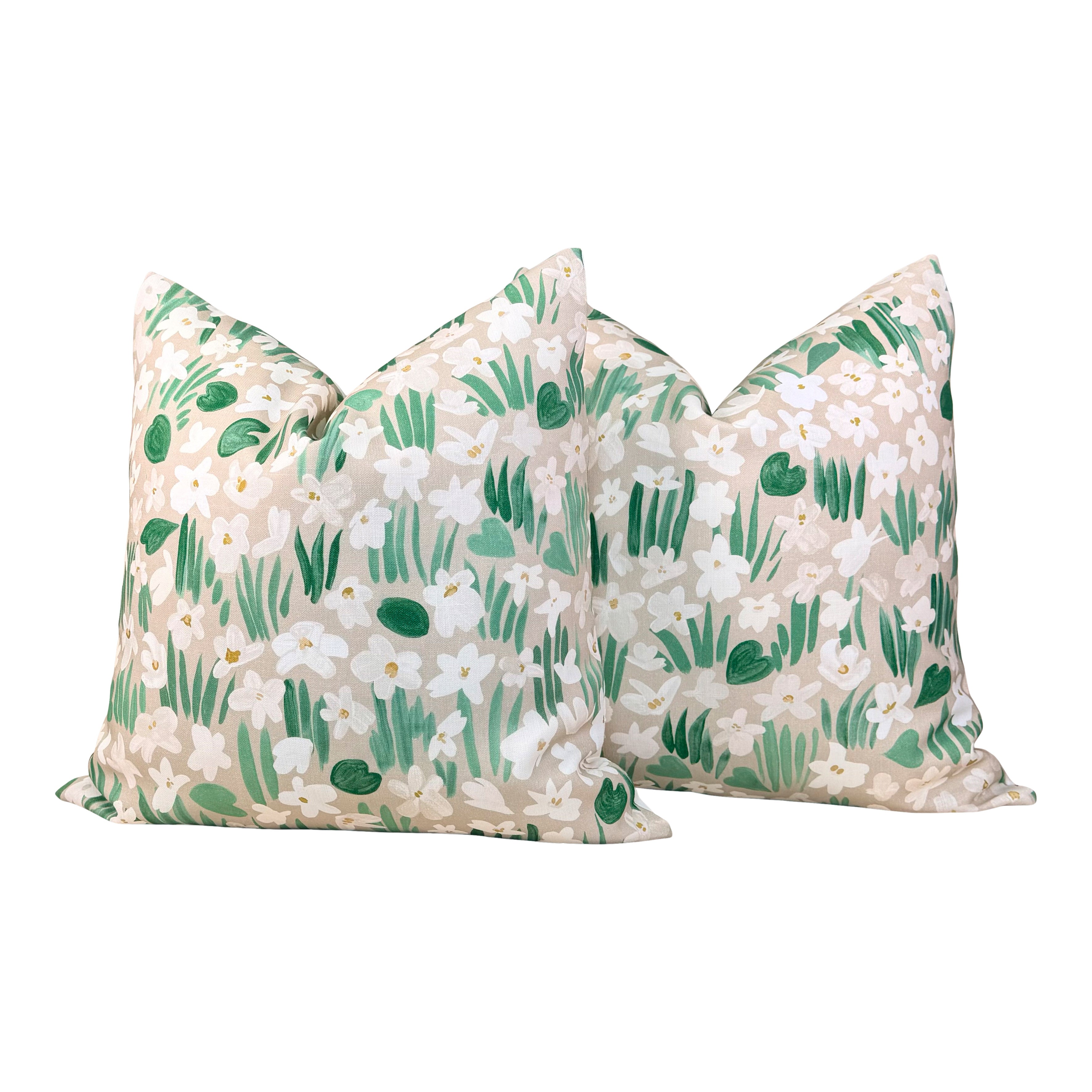 Schumacher Sweet Violette Outdoor Pillow - Beige, Green, White