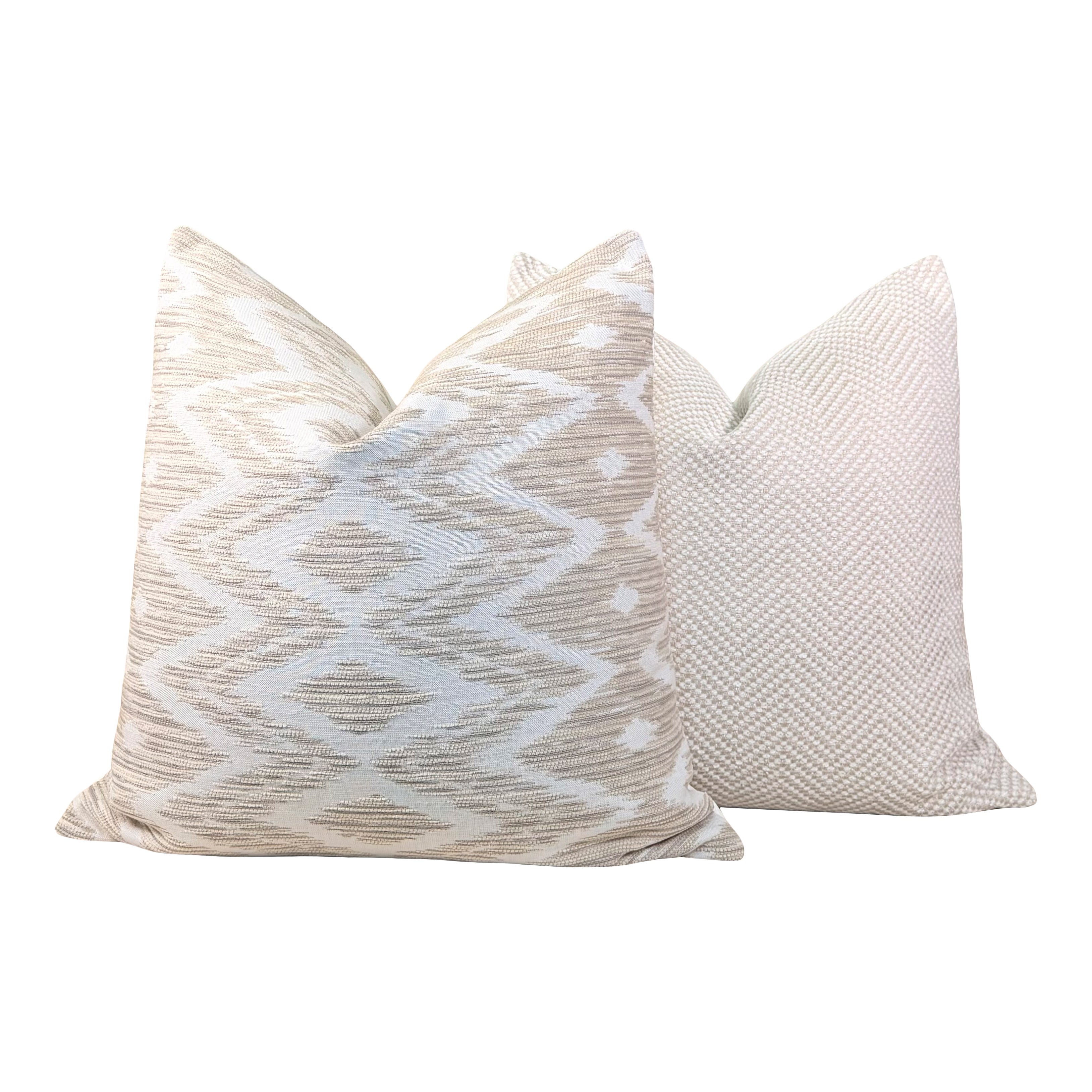 Thibaut Outdoor Woven Indira Pillow - Beige, White