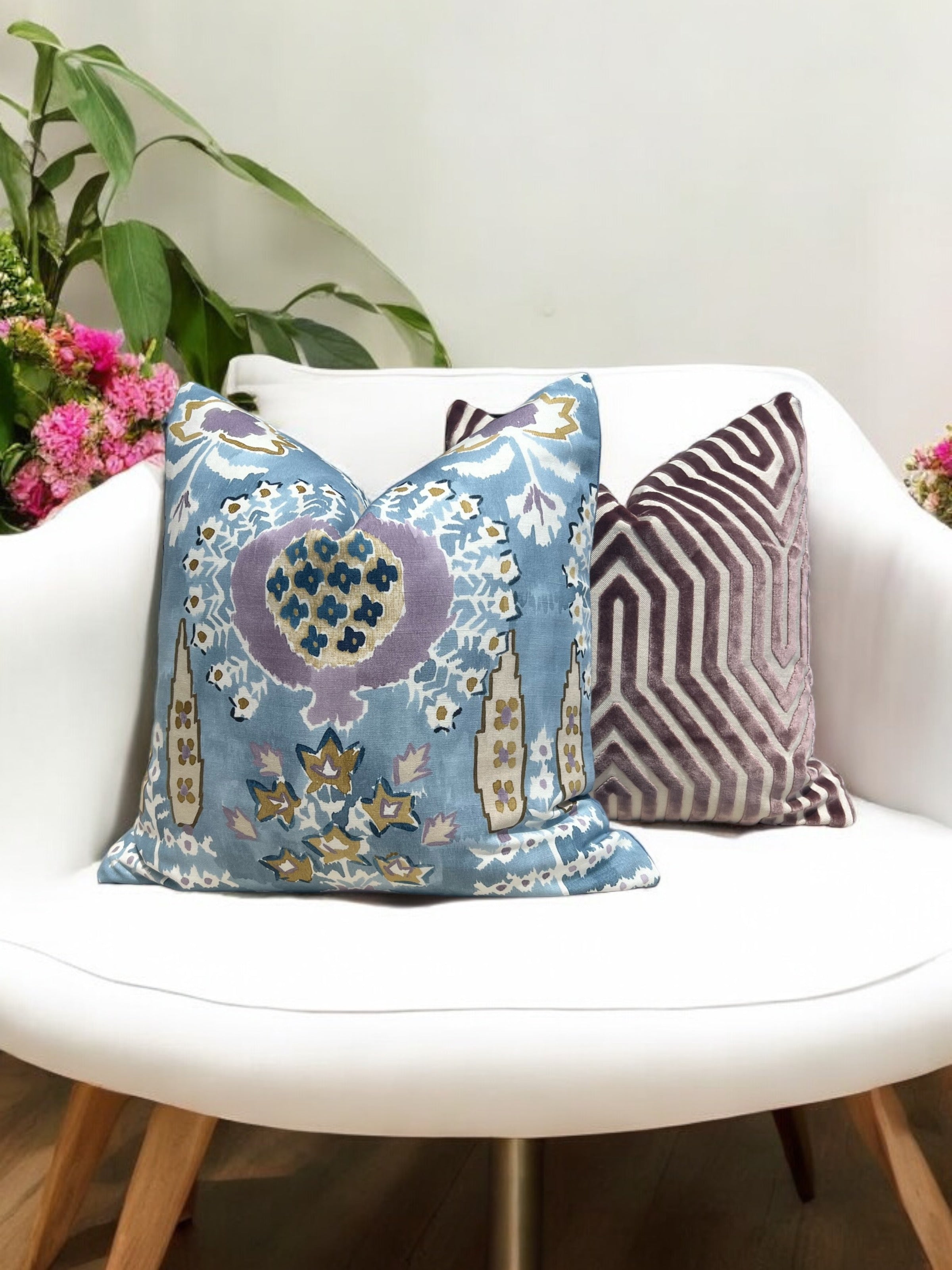 Schumacher Vanderbilt Velvet Pillow in Lilac.