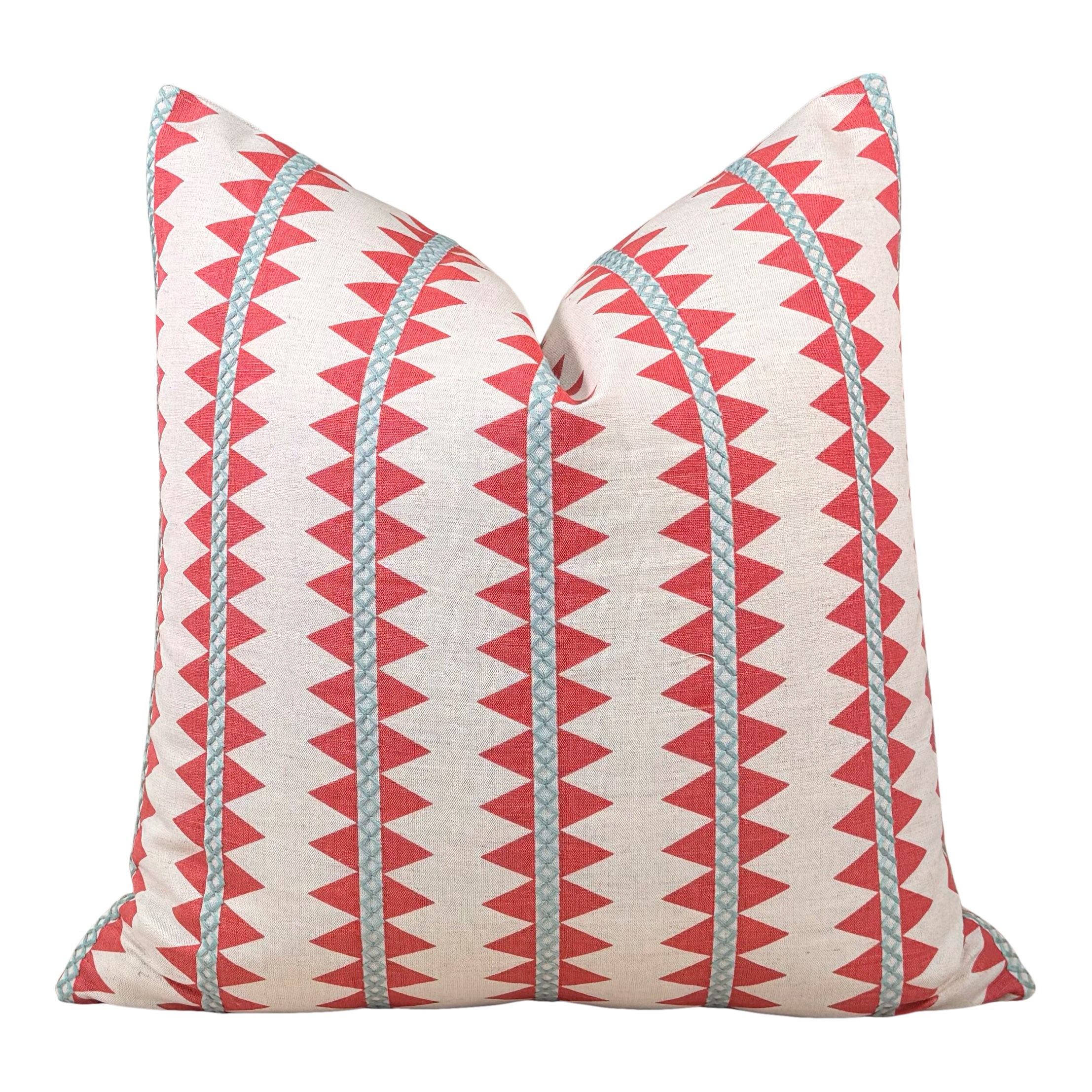Thibaut Reno Stripe Embroidered Pillow - Coral