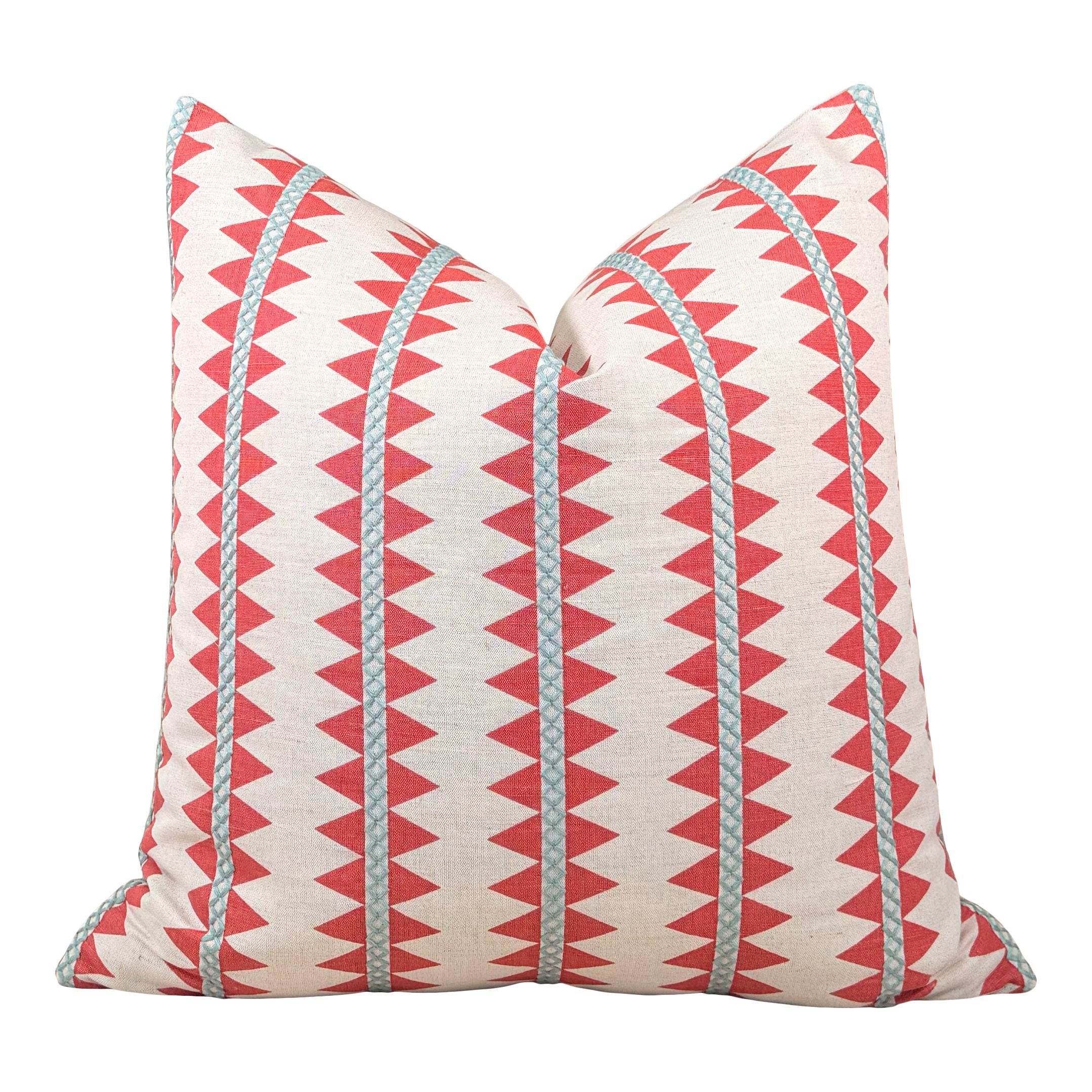 Thibaut Reno Stripe Embroidered Pillow - Coral