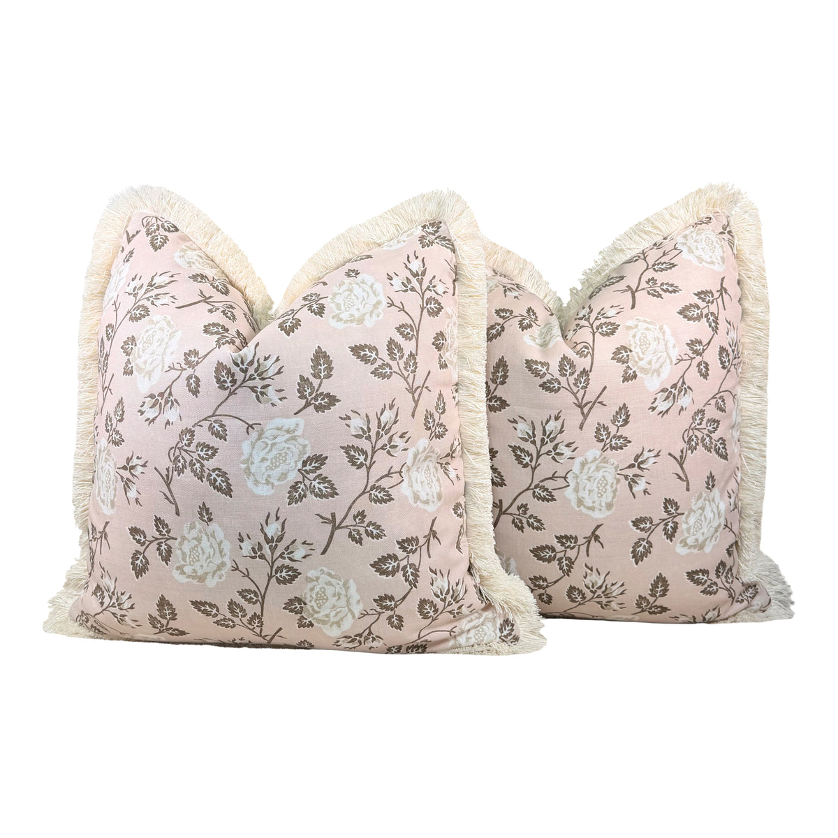 Schumacher Lavinia Floral Linen Pillow - Rose Pink, Cream Brush Trim