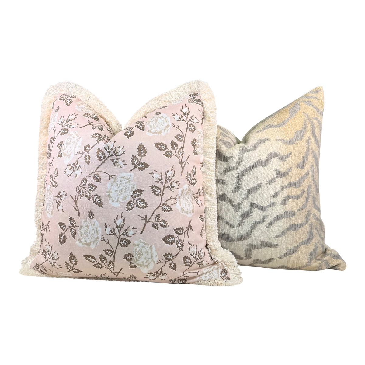 Schumacher Lavinia Floral Linen Pillow - Rose Pink, Cream Brush Trim