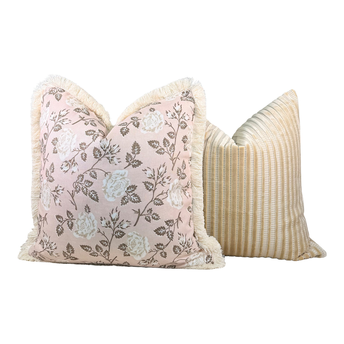 Schumacher Lavinia Floral Linen Pillow - Rose Pink, Cream Brush Trim