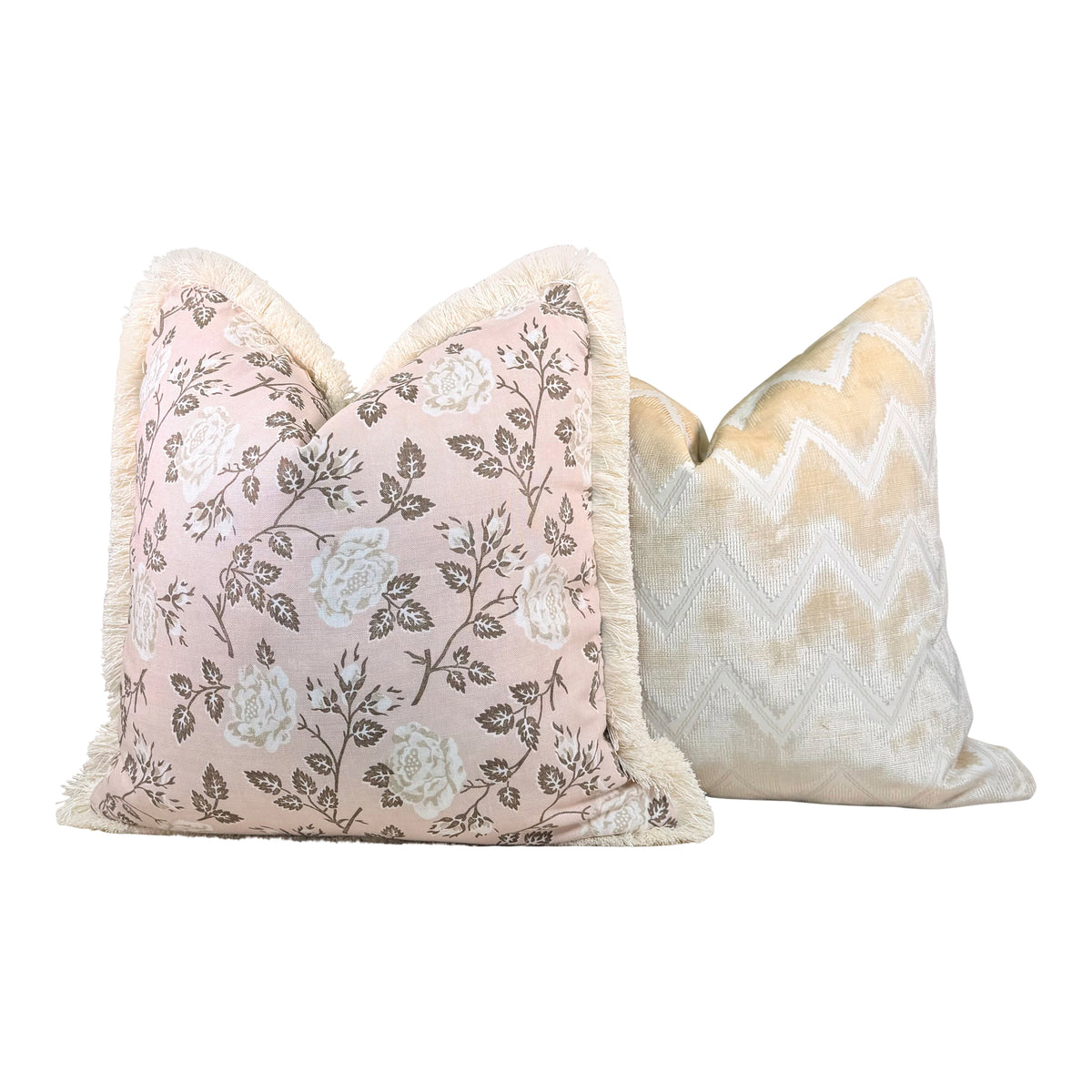Schumacher Lavinia Floral Linen Pillow - Rose Pink, Cream Brush Trim