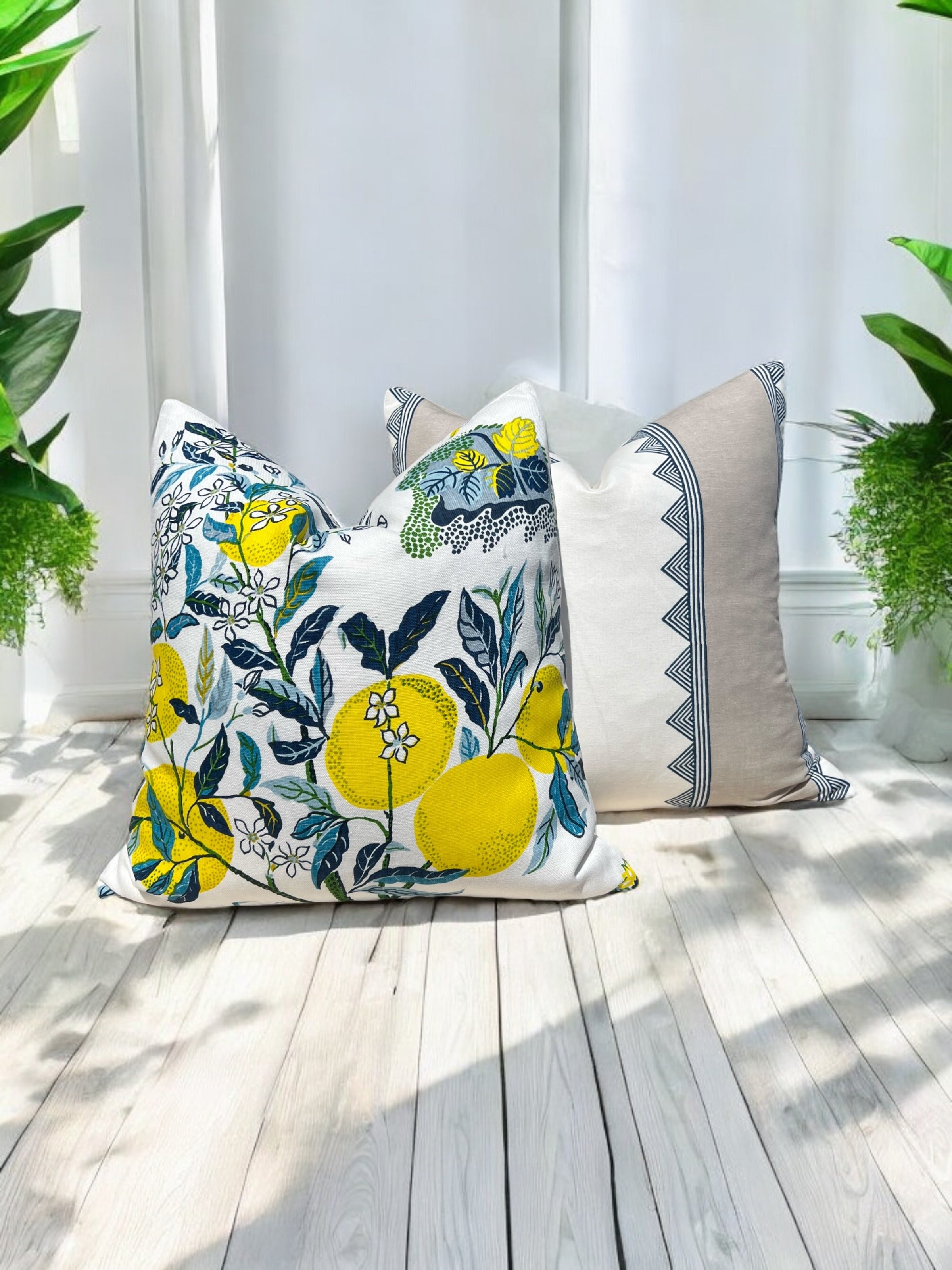 Schumacher Citrus Garden Pillow in Pool