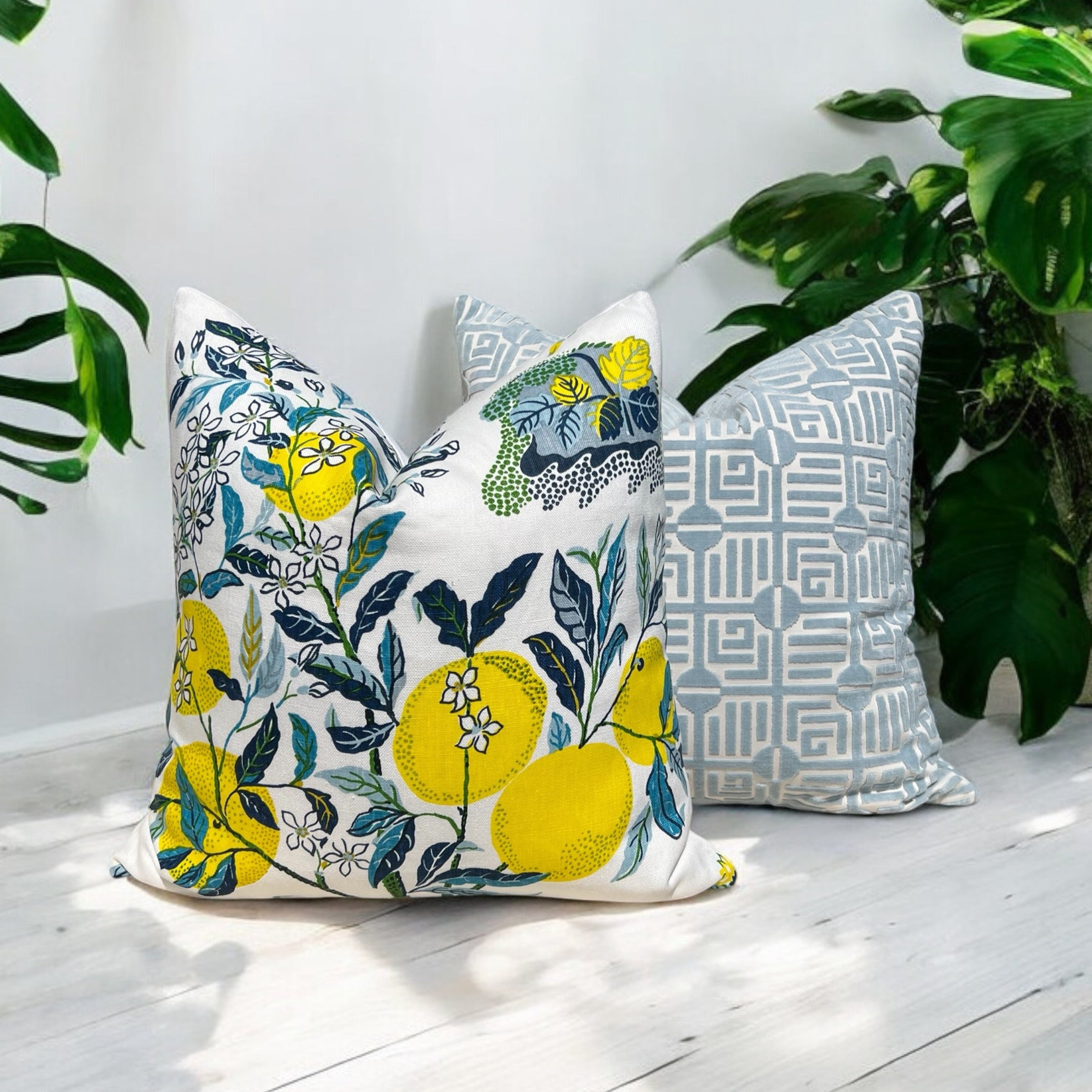 Schumacher Citrus Garden Pillow in Pool