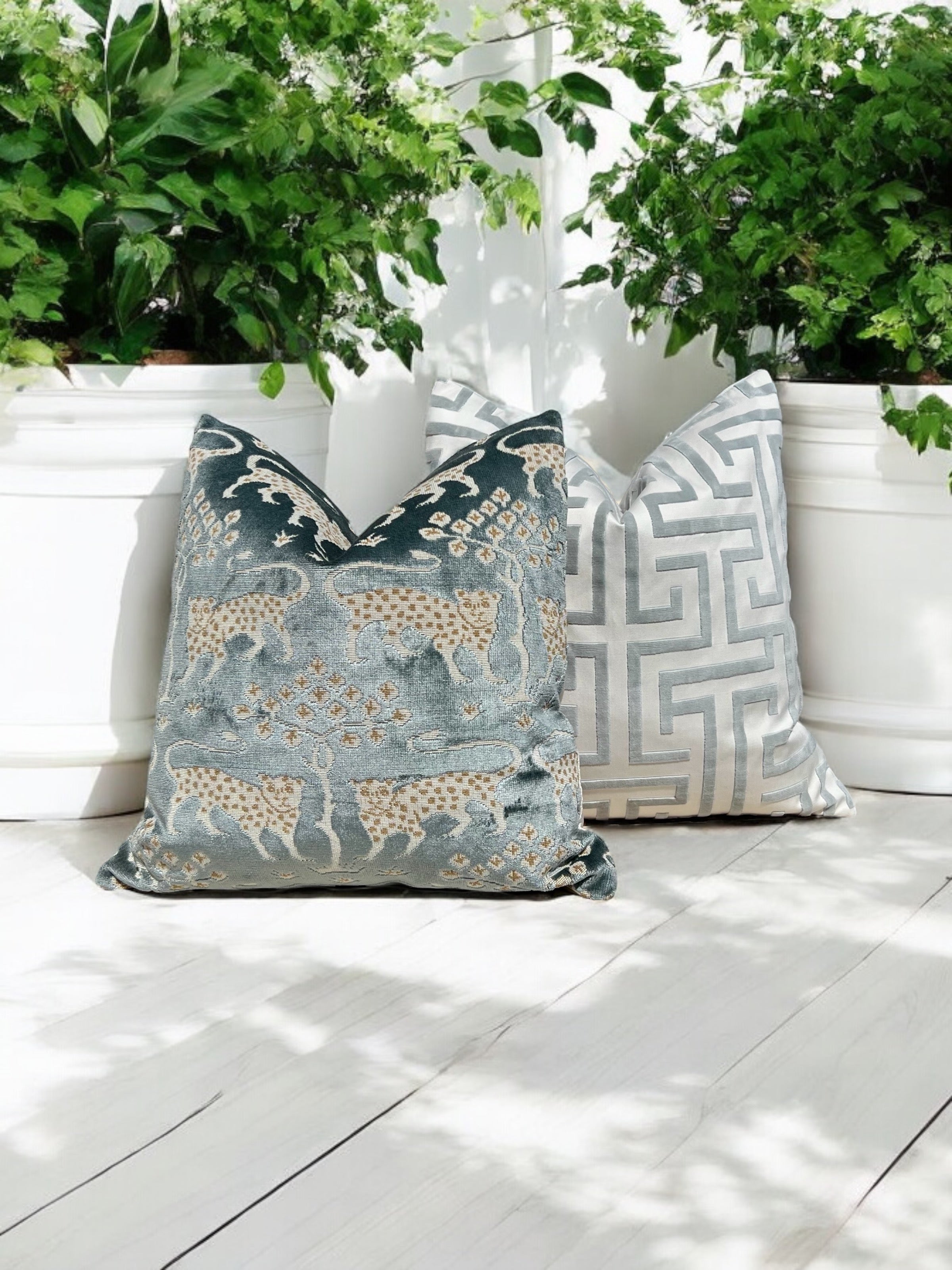 Schumacher Woodland Velvet Pillow Mineral