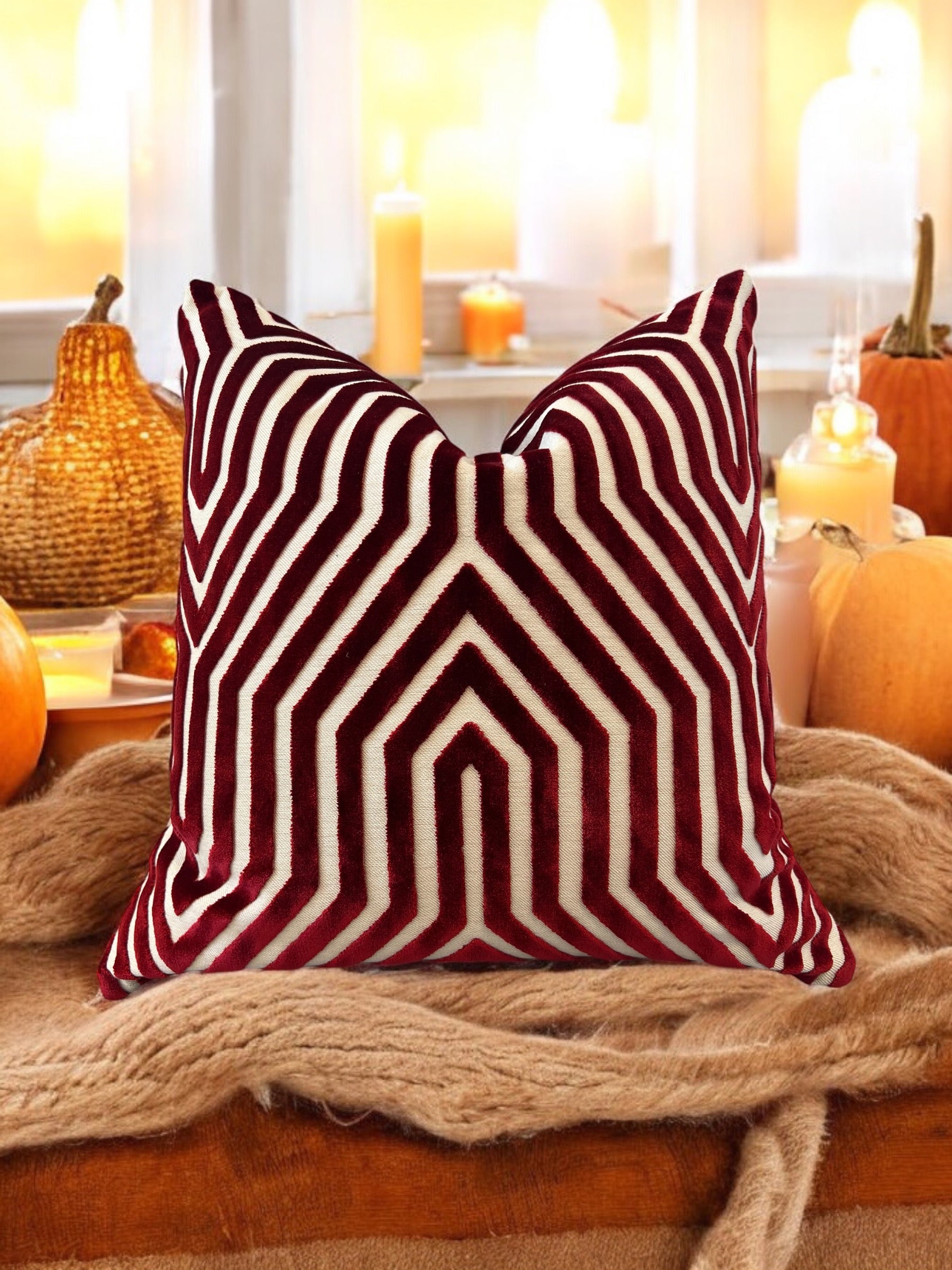 Schumacher Vanderbilt Velvet Pillow Garnet.