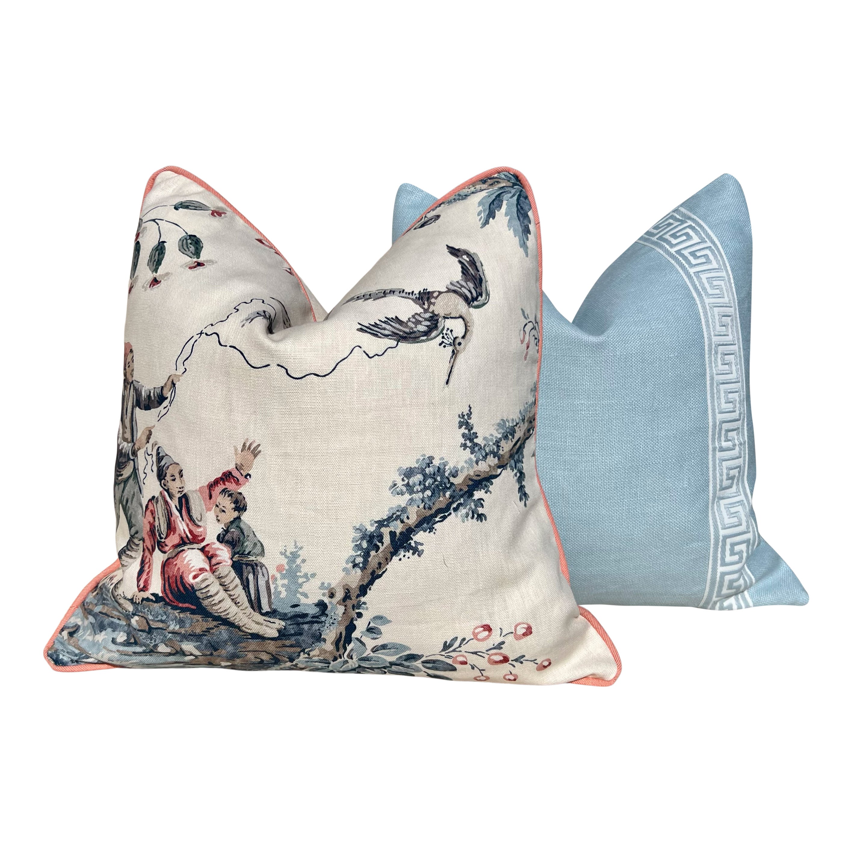 Lee Jofa Emperor's Musician Blue and Cream Pillow.