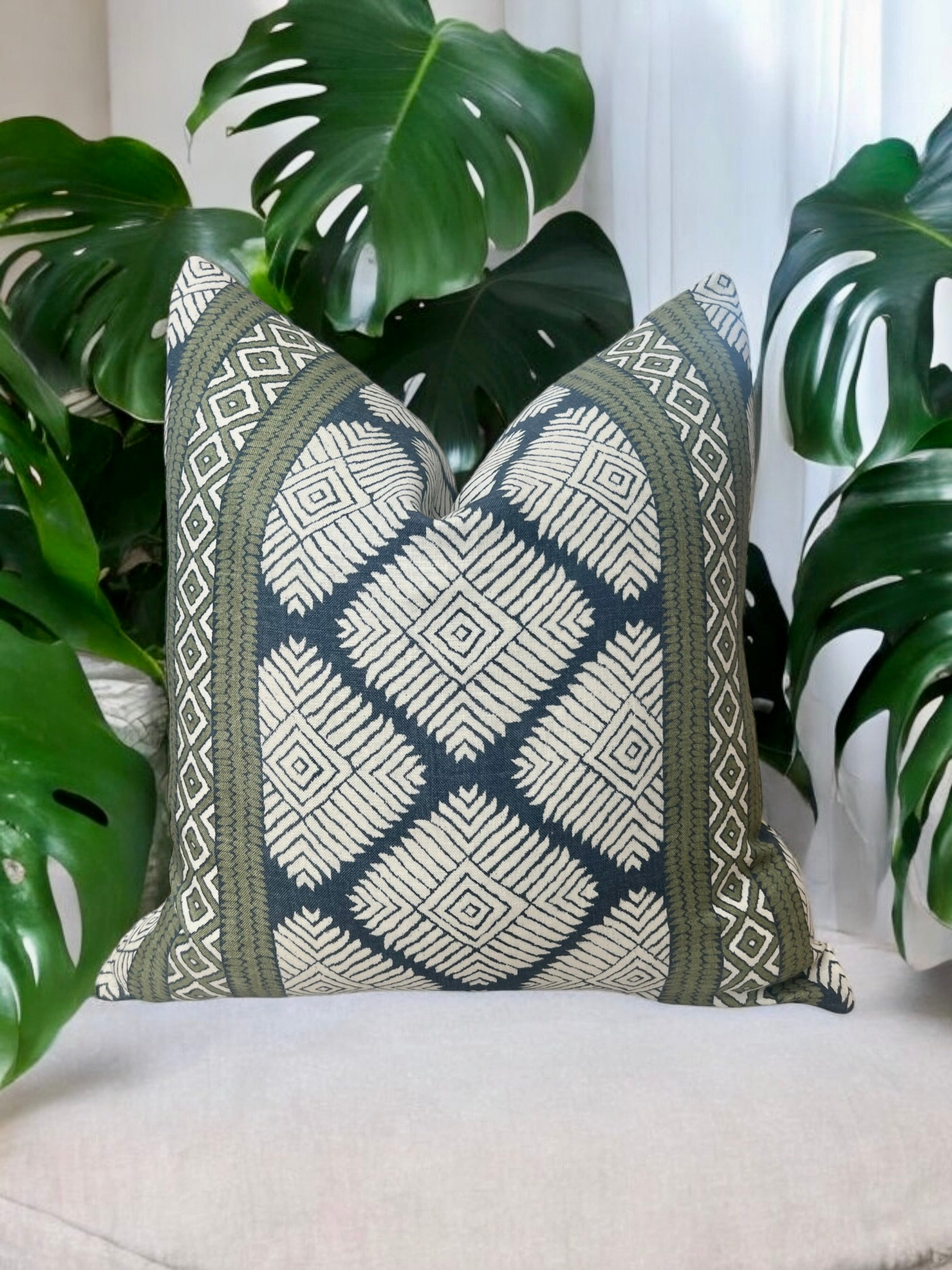 Thibaut Austin Stripe Pillow in Navy Blue and Green.