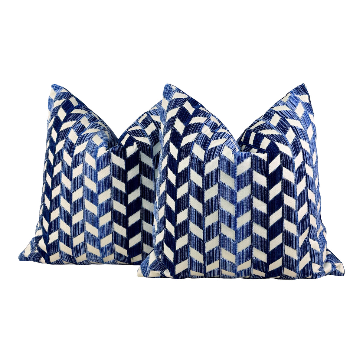 Schumacher Chevron Strié Velvet Pillow - Blue