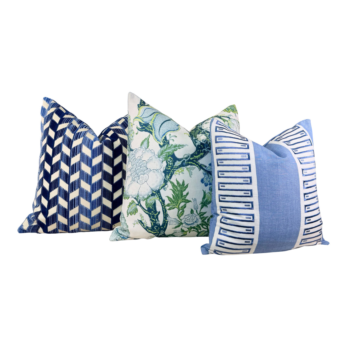Schumacher Chevron Strié Velvet Pillow - Blue