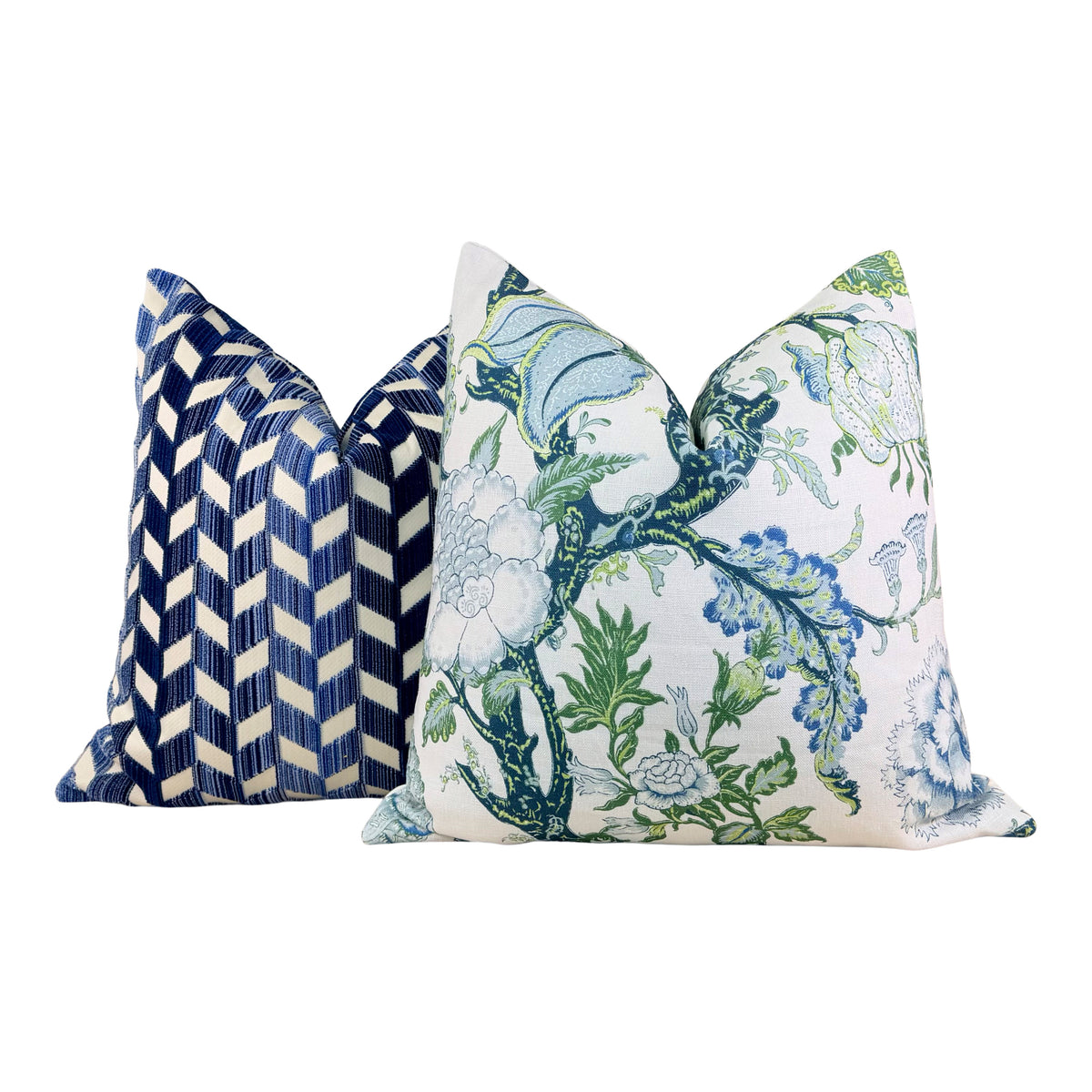 Schumacher Chevron Strié Velvet Pillow - Blue