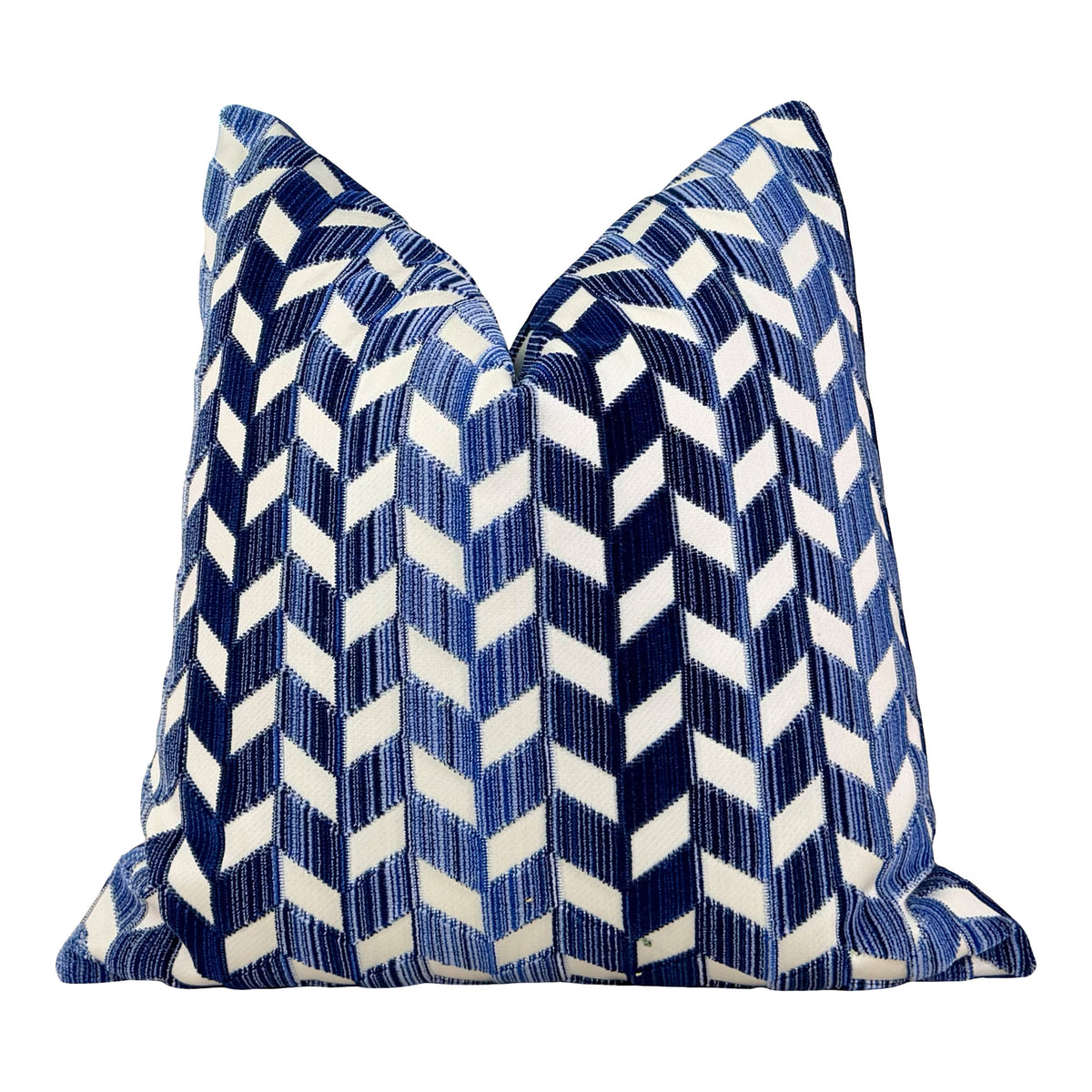 Schumacher Chevron Strié Velvet Pillow - Blue