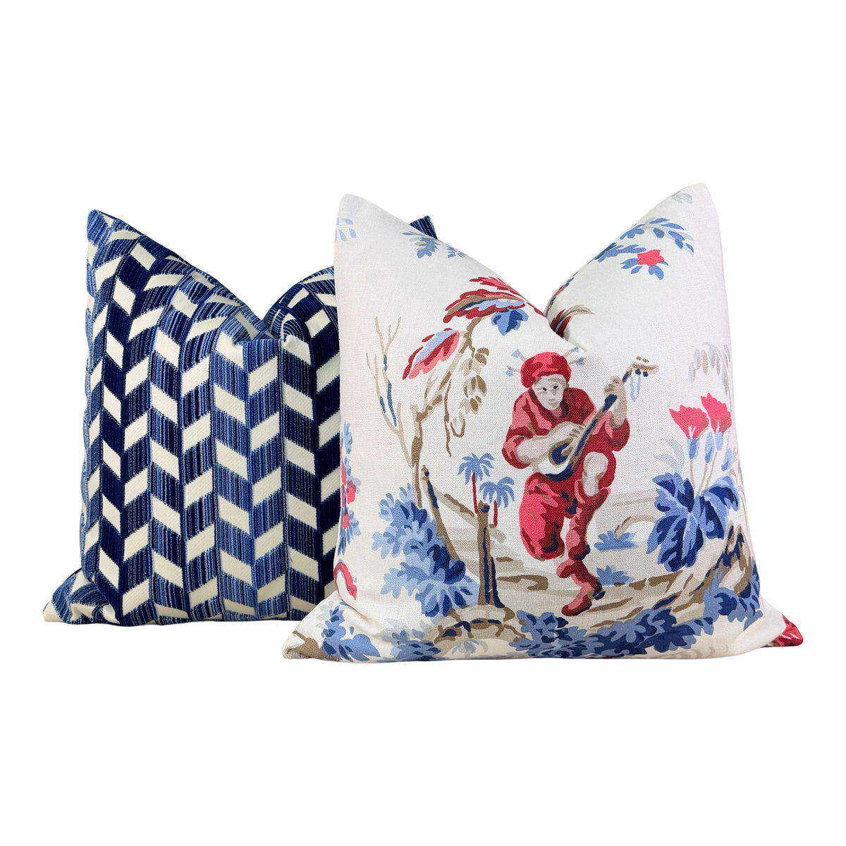 Schumacher Chevron Strié Velvet Pillow - Blue