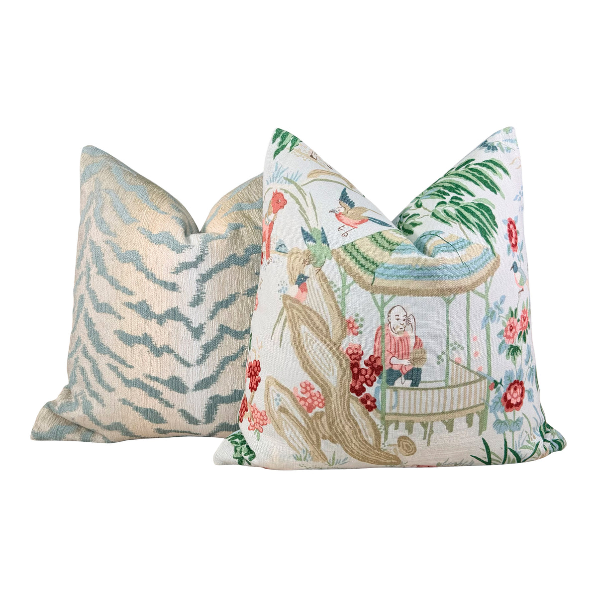 Tiger Stripes Woven Pillow -  Aqua Green, Beige