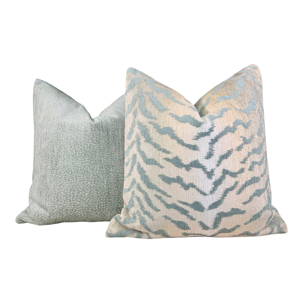 Tiger Stripes Woven Pillow -  Aqua Green, Beige