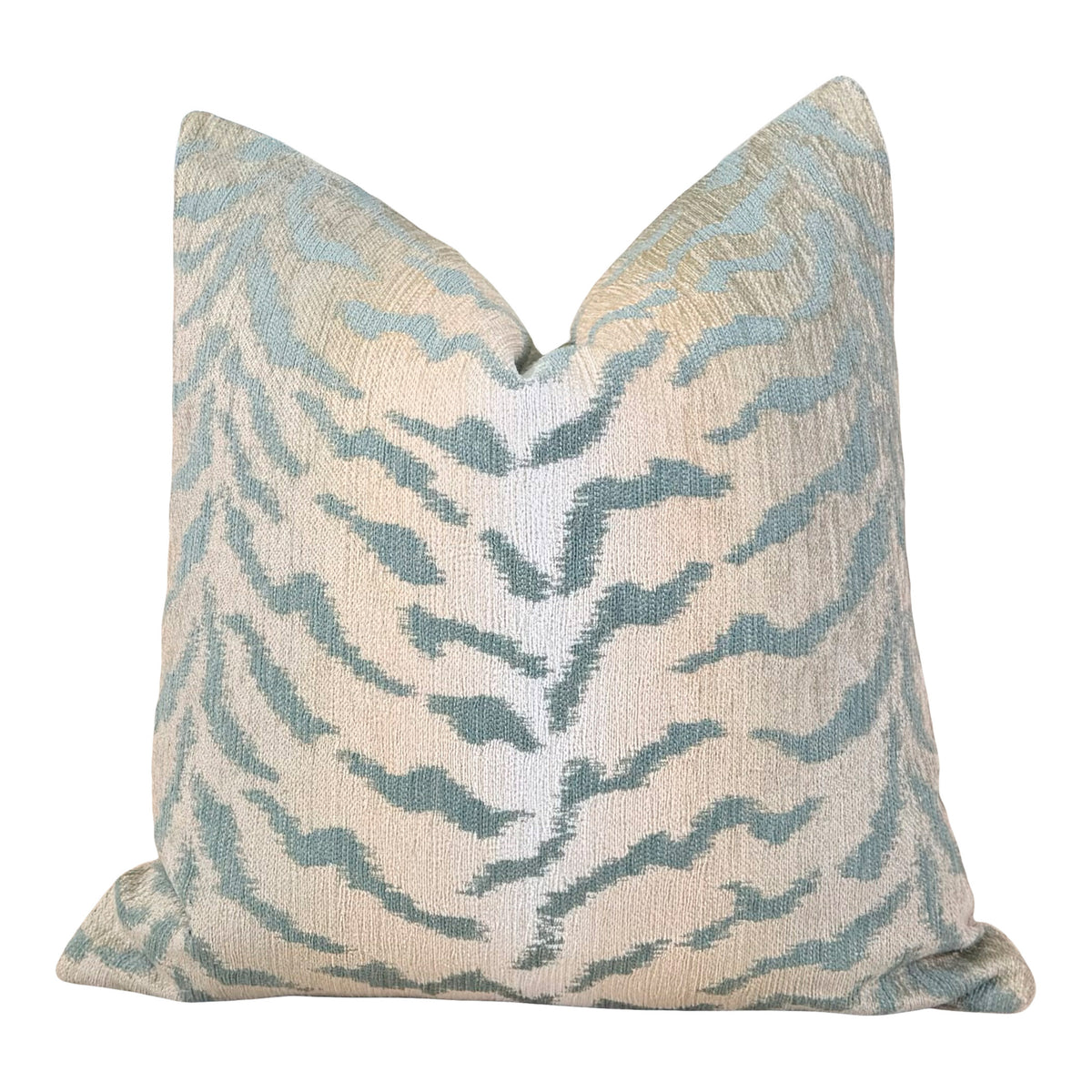 Tiger Stripes Woven Pillow -  Aqua Green, Beige